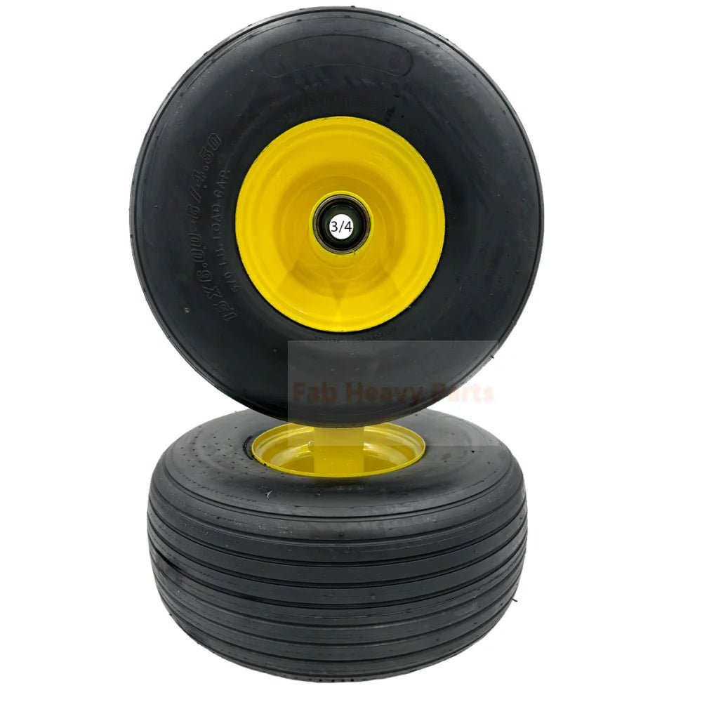 Set of 2 Tire 15x6.00 - 6 Flat Free Rib Wheel Assembly 3/4 Axle 7 Inch Hub - Fab Heavy Parts