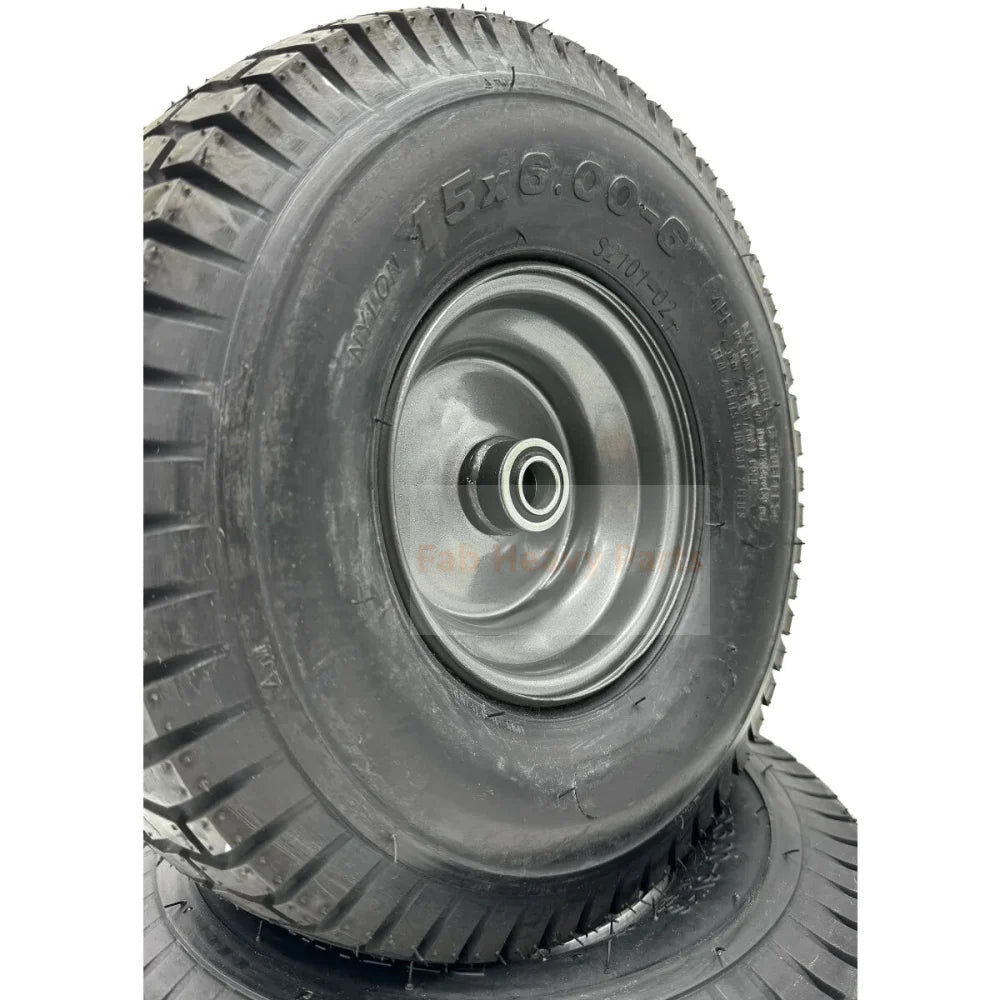Set of 2 - Tire 15x6.00 - 6 Lawn Mower Wheel - 3/4 Inch Axle, 3 Inch Centered Hub - Fab Heavy Parts