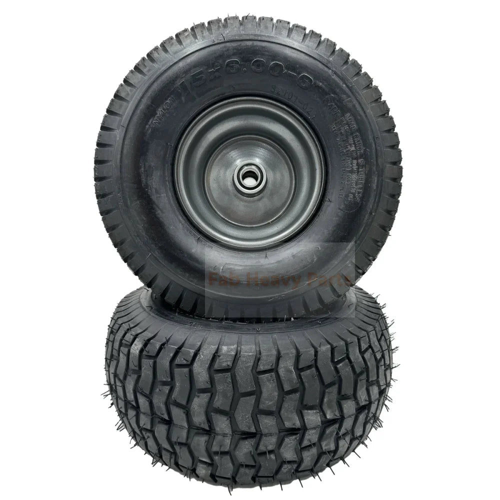 Set of 2 - Tire 15x6.00 - 6 Lawn Mower Wheel - 3/4 Inch Axle, 3 Inch Centered Hub - Fab Heavy Parts