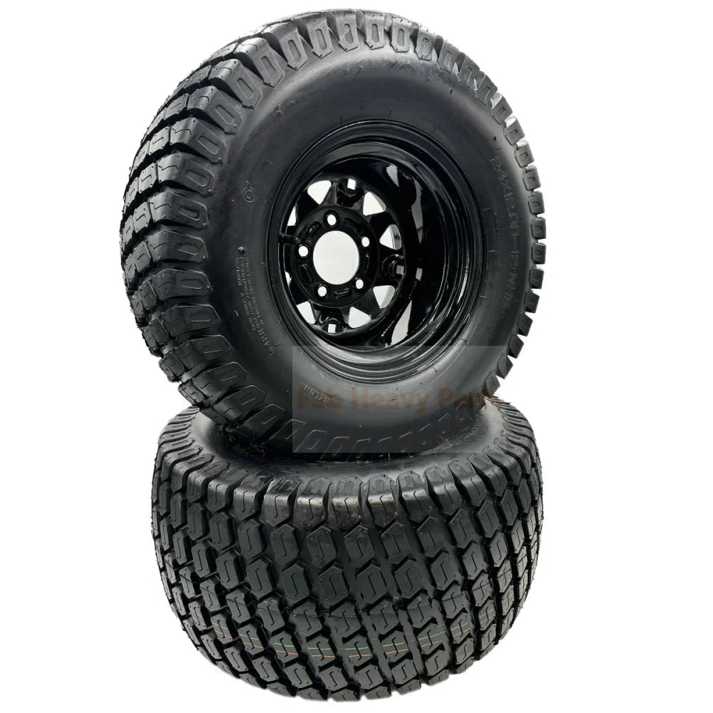 Set of 2 Tire 24x12.00 - 12 4 Ply Turf Tech Tire & Wheel Assembly - Fab Heavy Parts