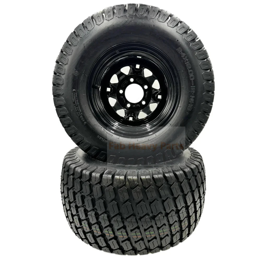 Set of 2 Tire 24x12.00 - 12 4 Ply Turf Tech Tire & Wheel Assembly - Fab Heavy Parts