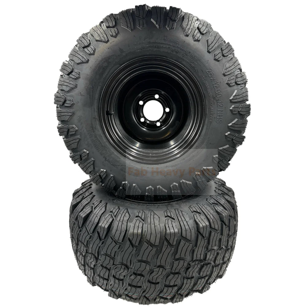 Set of 2 - Tire 26x12.00 - 12 4 Ply Reaper Turf Wheel Assembly - Fab Heavy Parts
