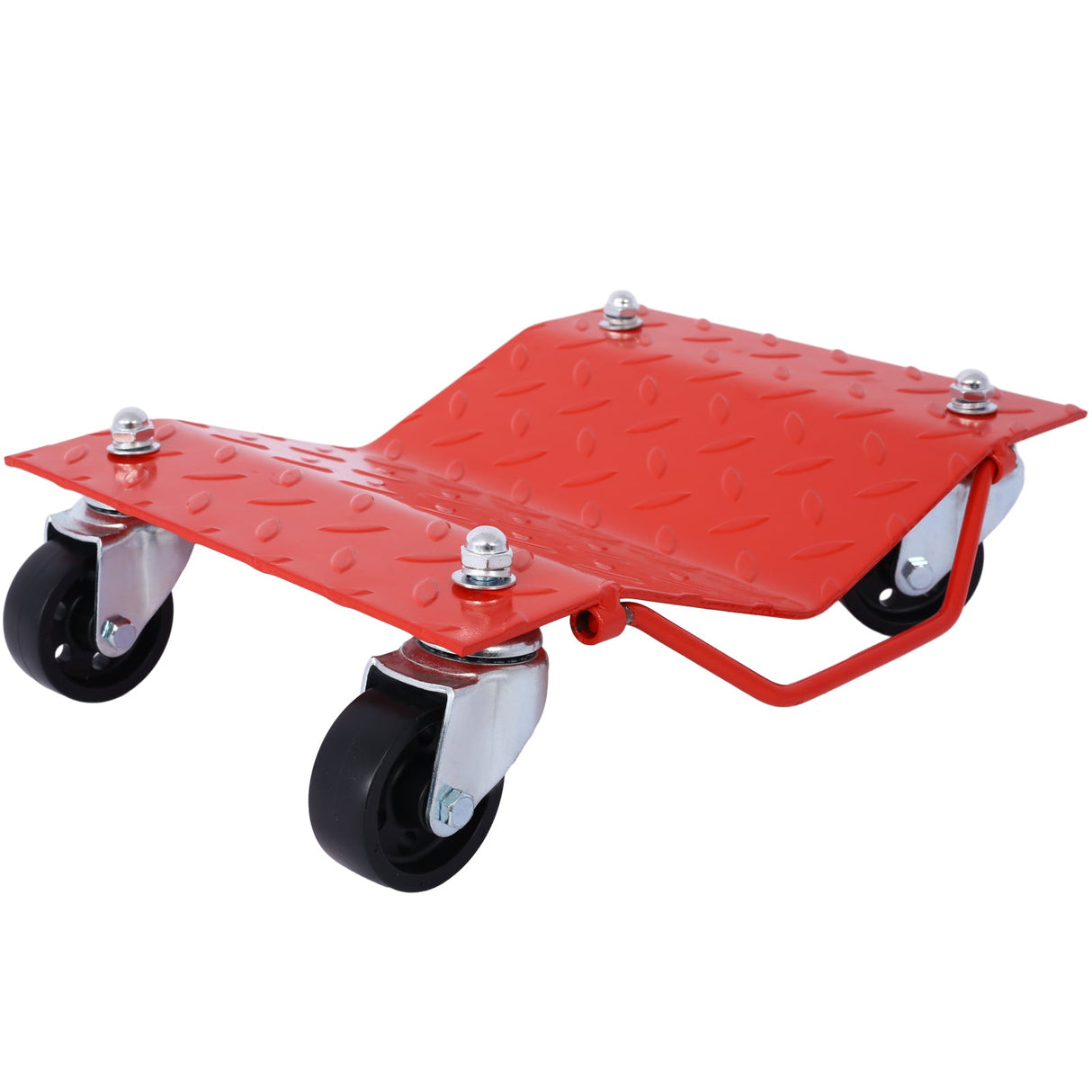Set of 4 Heavy Duty 4 Tire Wheel Dolly Car Stakes 6000lbs Capacity - Red - Fab Heavy Parts