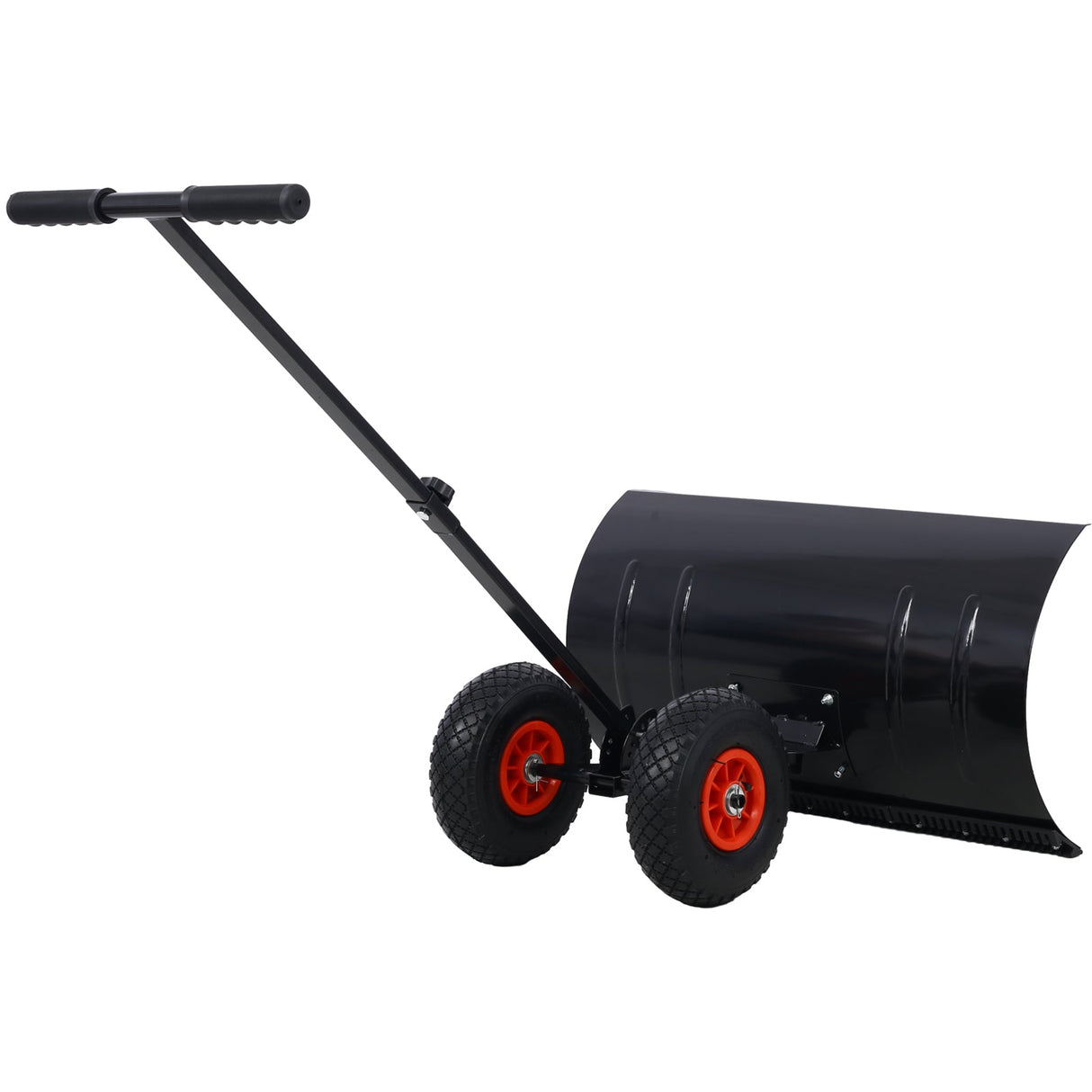 Snow Shovel Pusher with Wheels Cushioned Adjustable Angle Handle Removal Tool 29" Blade 10" Wheels Black - Fab Heavy Parts