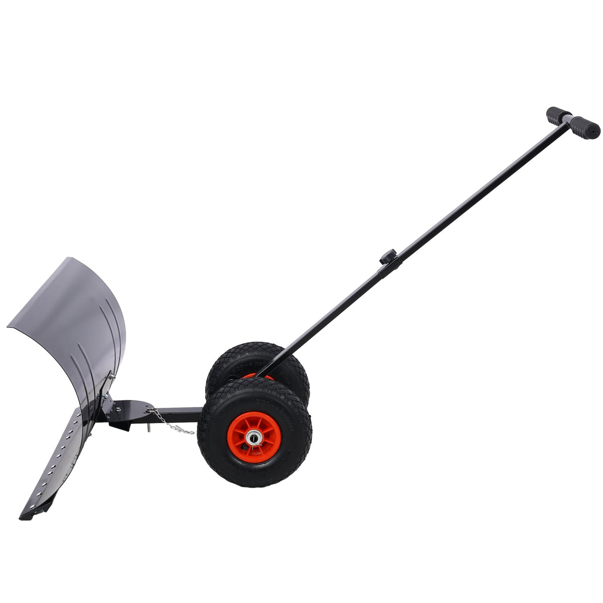 Snow Shovel Pusher with Wheels Cushioned Adjustable Angle Handle Removal Tool 29" Blade 10" Wheels Black - Fab Heavy Parts