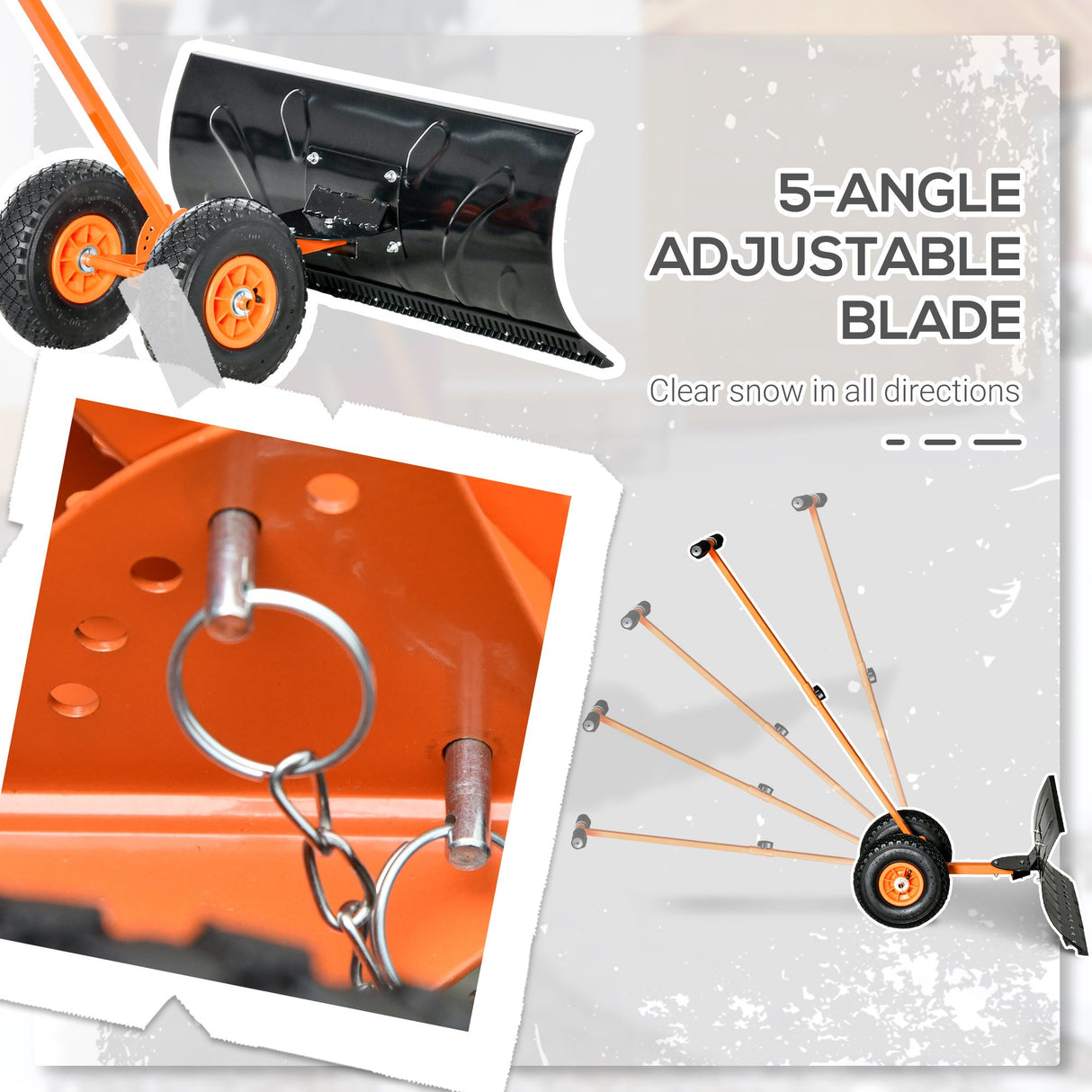 Snow Shovel Pusher with Wheels Cushioned Adjustable Angle Handle Snow Removal Tool 29" Blade 10" Wheels Orange - Fab Heavy Parts