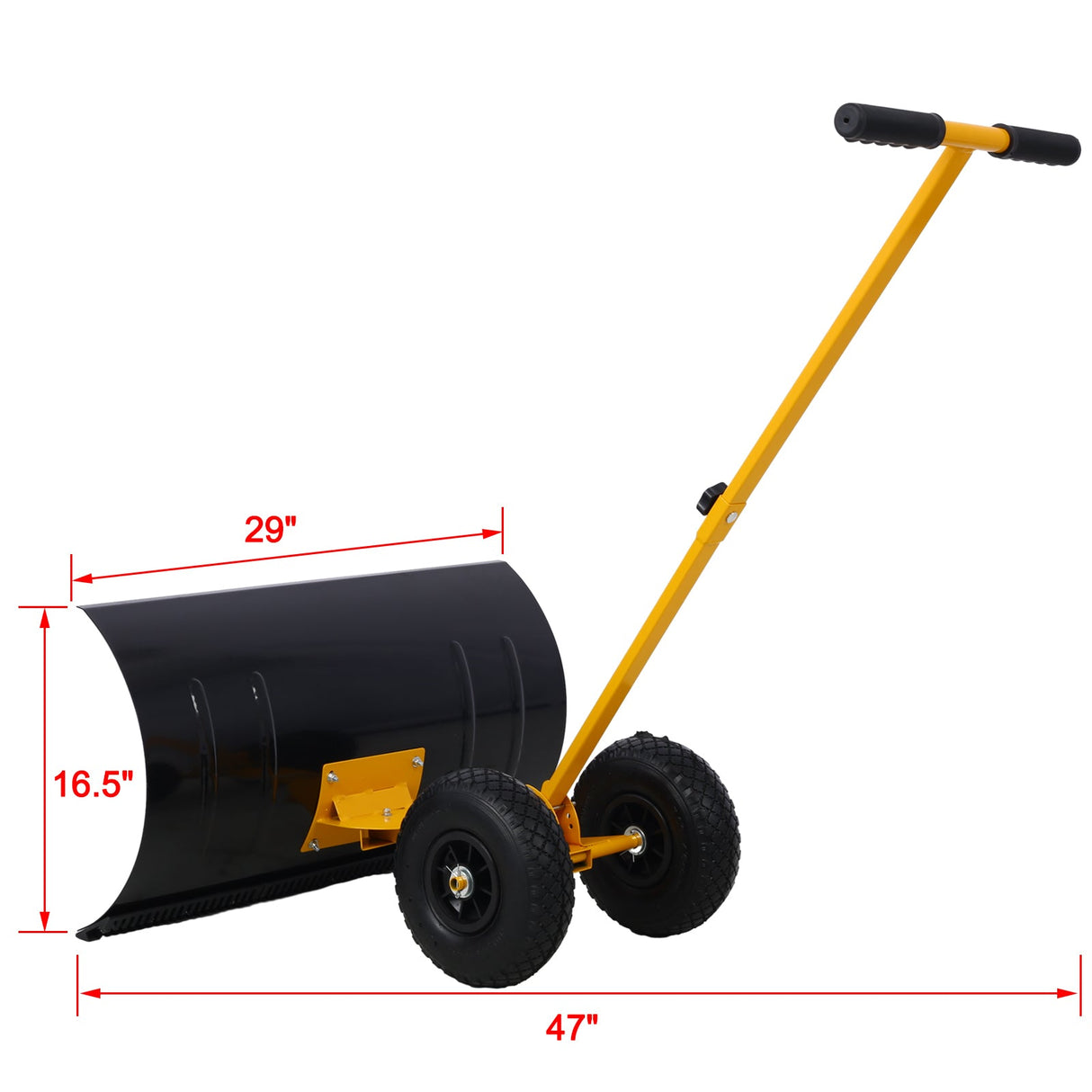 Snow Shovel with Wheels Cushioned Adjustable Angle Handle 29" Blade 10" Wheels - Yellow - Fab Heavy Parts