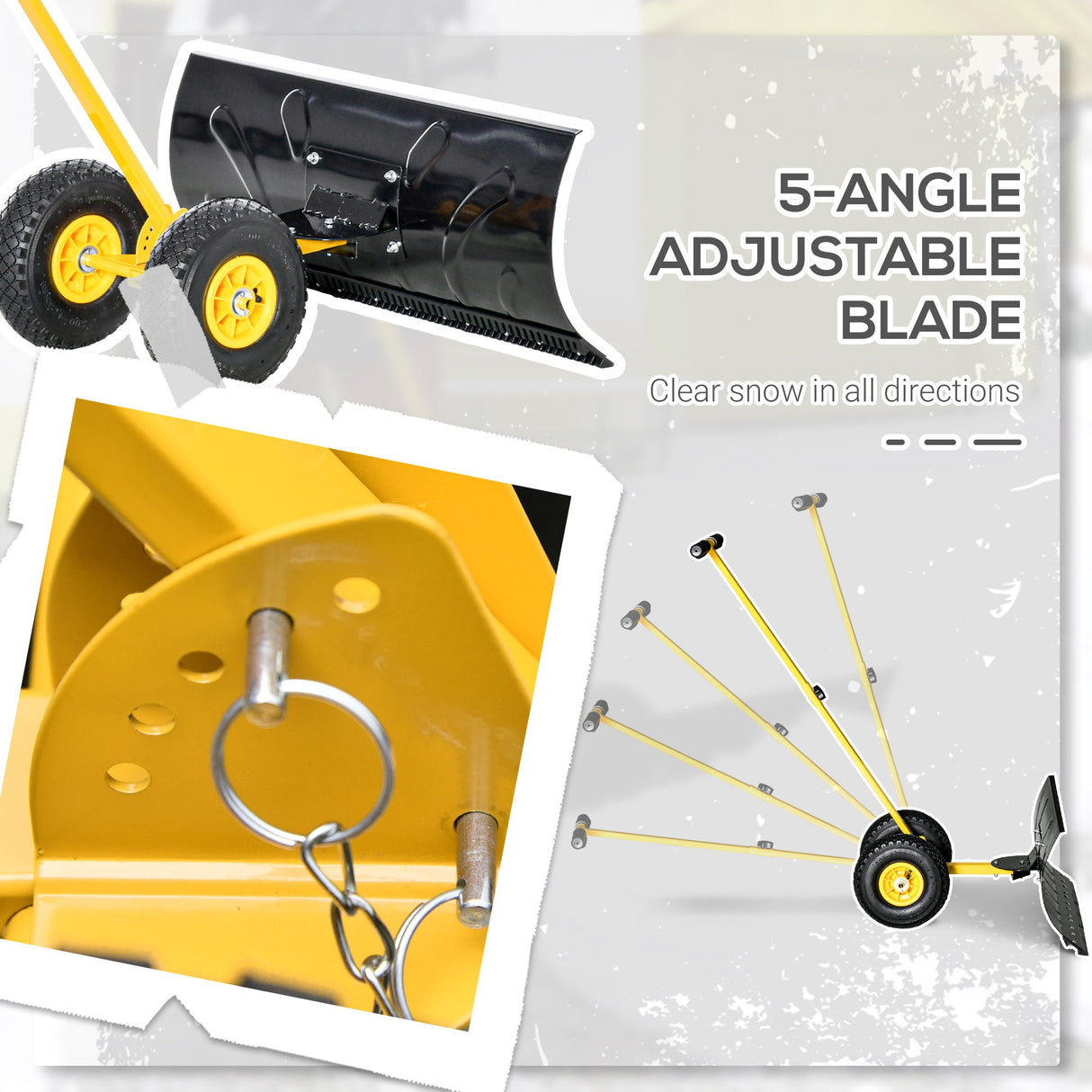Snow Shovel with Wheels Cushioned Adjustable Angle Handle Removal Tool 29" Blade 10" Wheels - Yellow - Fab Heavy Parts