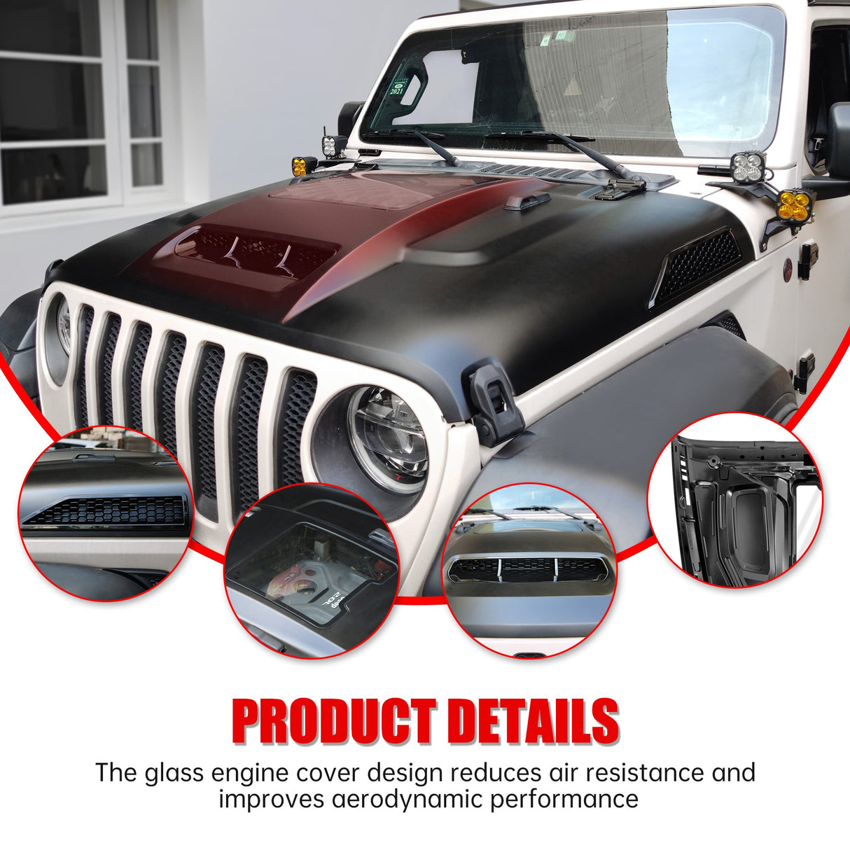 Space - Capsule Style Hood/Heat Dispersion Hood Fits for 2018 - 2023 Jeep Wrangler JL JLU & 2020 - 2023 Gladiator JT (Not for Mojave&392 Model) - Fab Heavy Parts