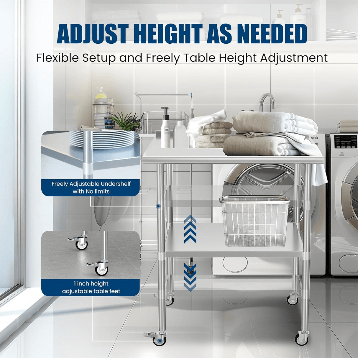 Stainless Steel Table 24 x 30 Inches Metal Work Table with Wheels Backsplash & Adjustable Undershelf - Fab Heavy Parts