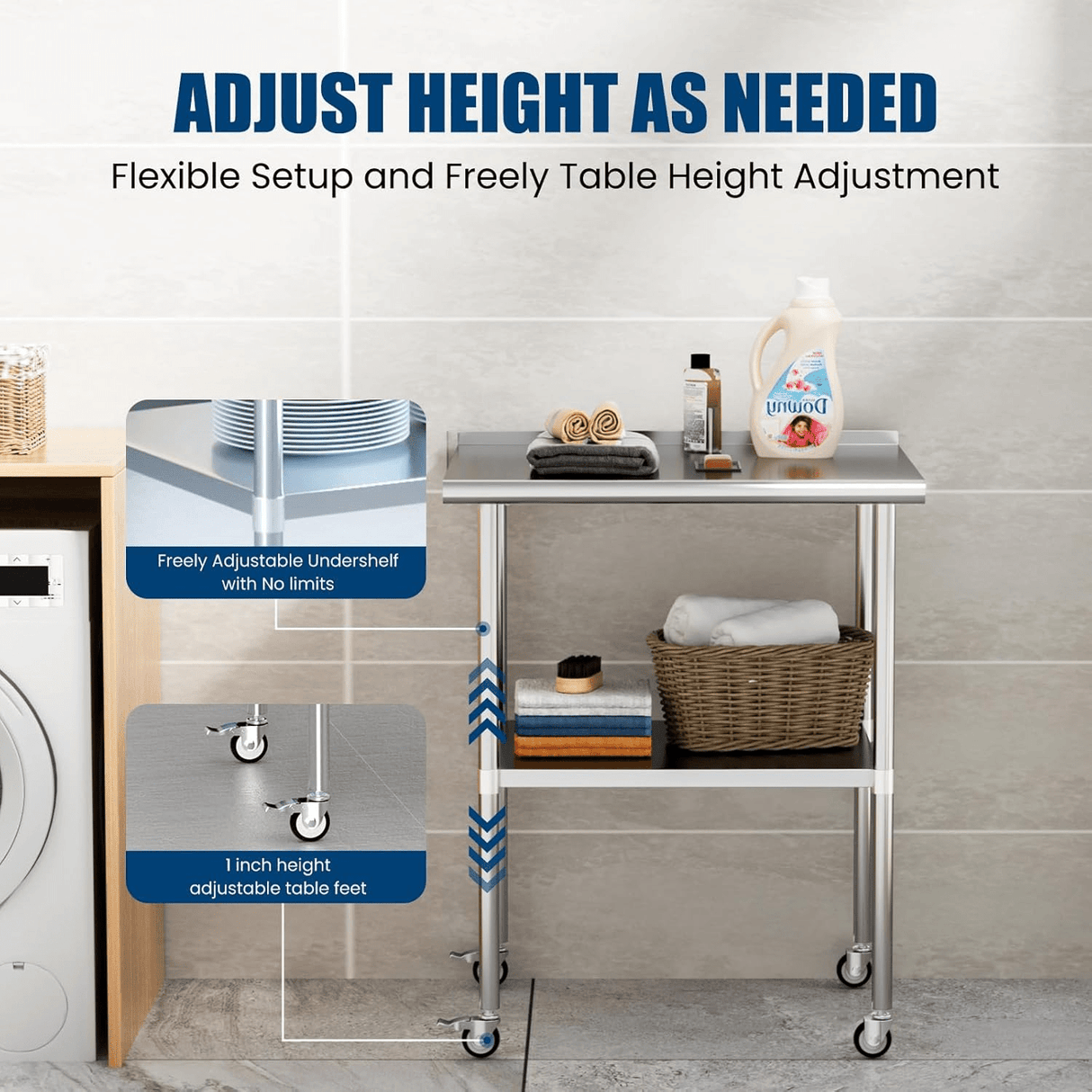 Stainless Steel Table 24 x 30 Inches Metal Work Table with Wheels Backsplash & Adjustable Undershelf - Fab Heavy Parts