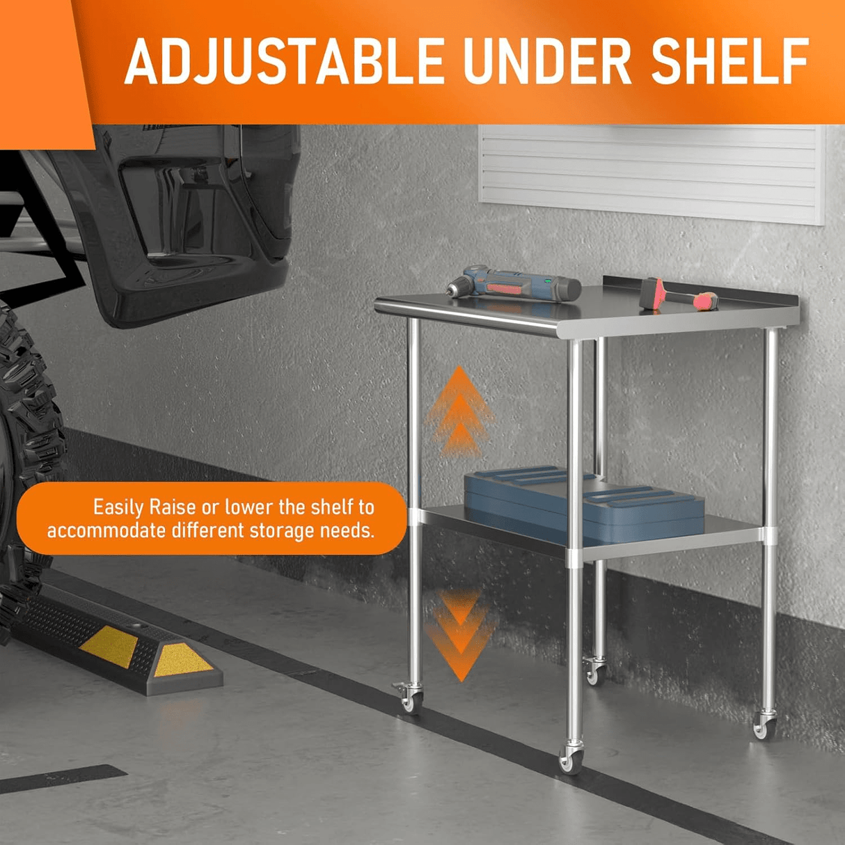 Stainless Steel Table 30 x 30 Inches Metal Work Table with Wheels Backsplash & Adjustable Undershelf - Fab Heavy Parts