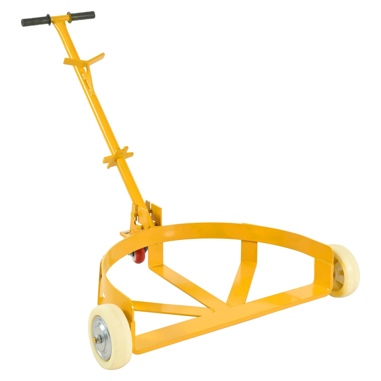 Steel Drum Dolly 55 Gallon Capacity Oil Barrel Mover with PU Wheels - Low Profile Yellow Caddy - Fab Heavy Parts