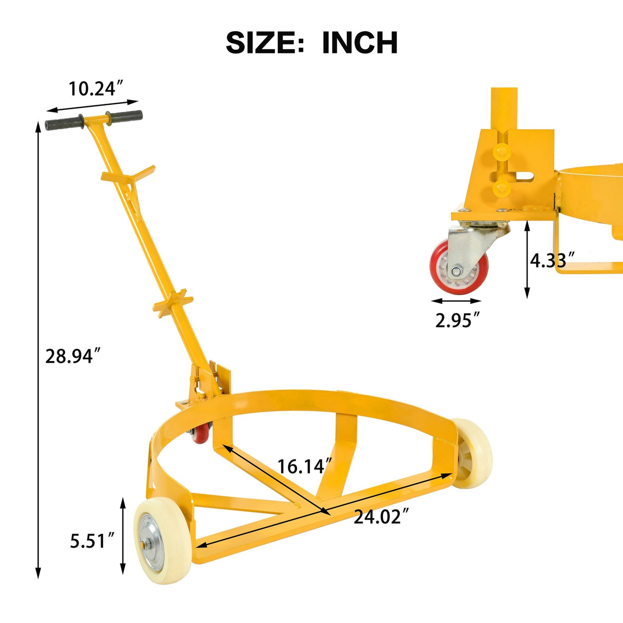 Steel Drum Dolly 55 Gallon Capacity Oil Barrel Mover with PU Wheels - Low Profile Yellow Caddy - Fab Heavy Parts
