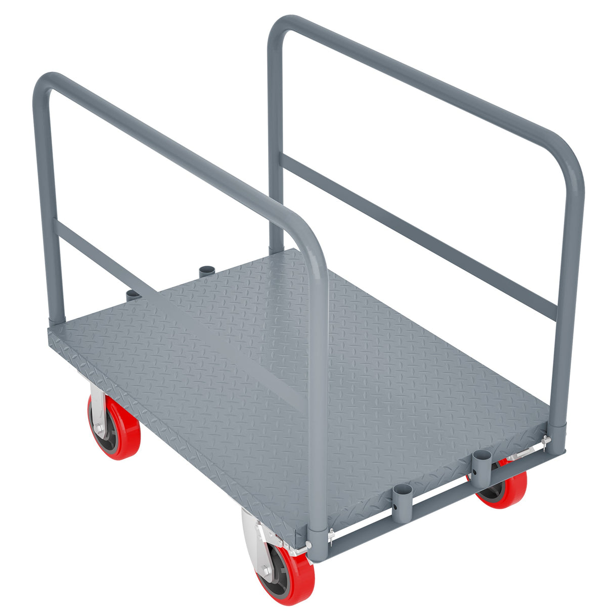 Steel Panel Truck Heavy Duty Drywall Lumber Cart Platform Flat 2000lbs 6" Swivel Brake Casters with 1 Front and 2 Side Handrails 36''x24'' - Grey - Fab Heavy Parts