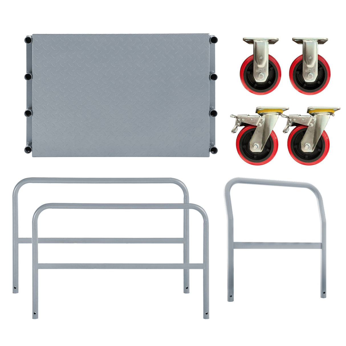 Steel Panel Truck Heavy Duty Drywall Lumber Cart Platform Flat 2000lbs 6" Swivel Brake Casters with 1 Front and 2 Side Handrails 36''x24'' - Grey - Fab Heavy Parts