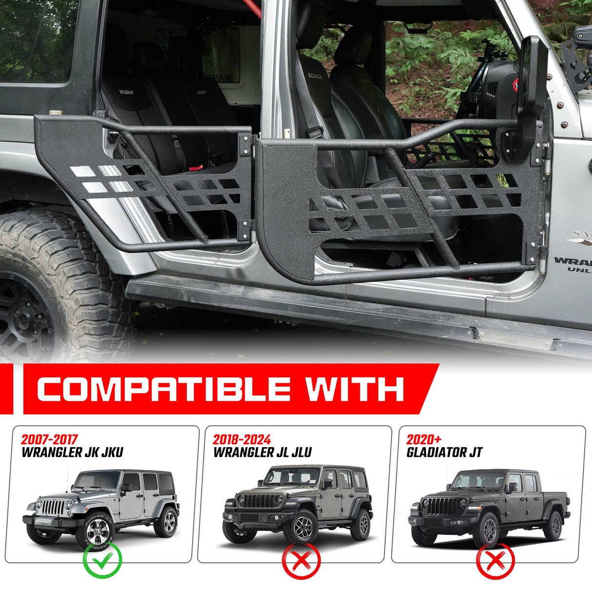 Steel Tubular Doors with Side View Mirror for 2007 - 2018 Jeep Wrangler JK JKU 4 Door - Fab Heavy Parts