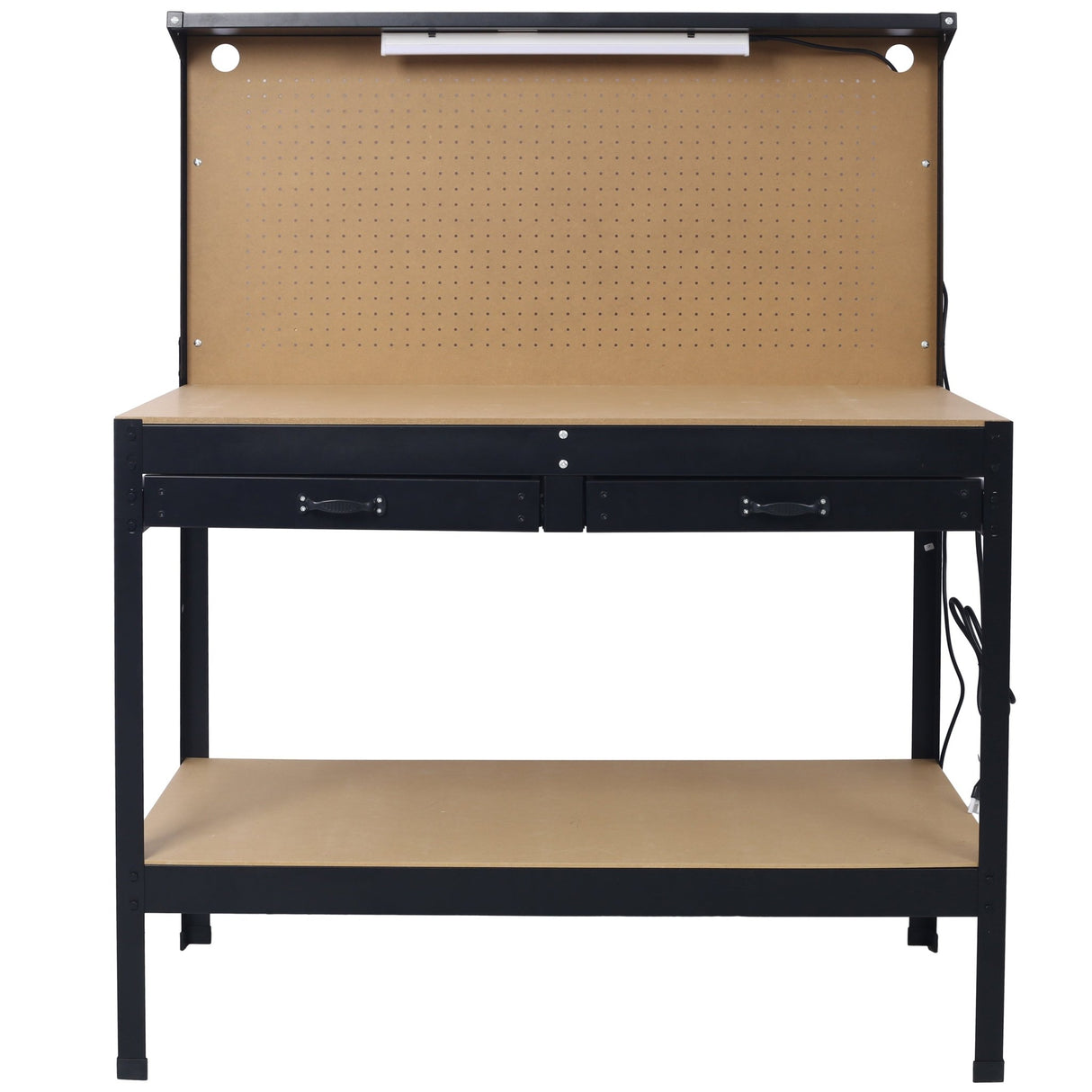 Steel Workbench Tool Storage Workshop Table W/Drawer and Peg Board 4xAC Outlets 2xUSB Ports - Fab Heavy Parts