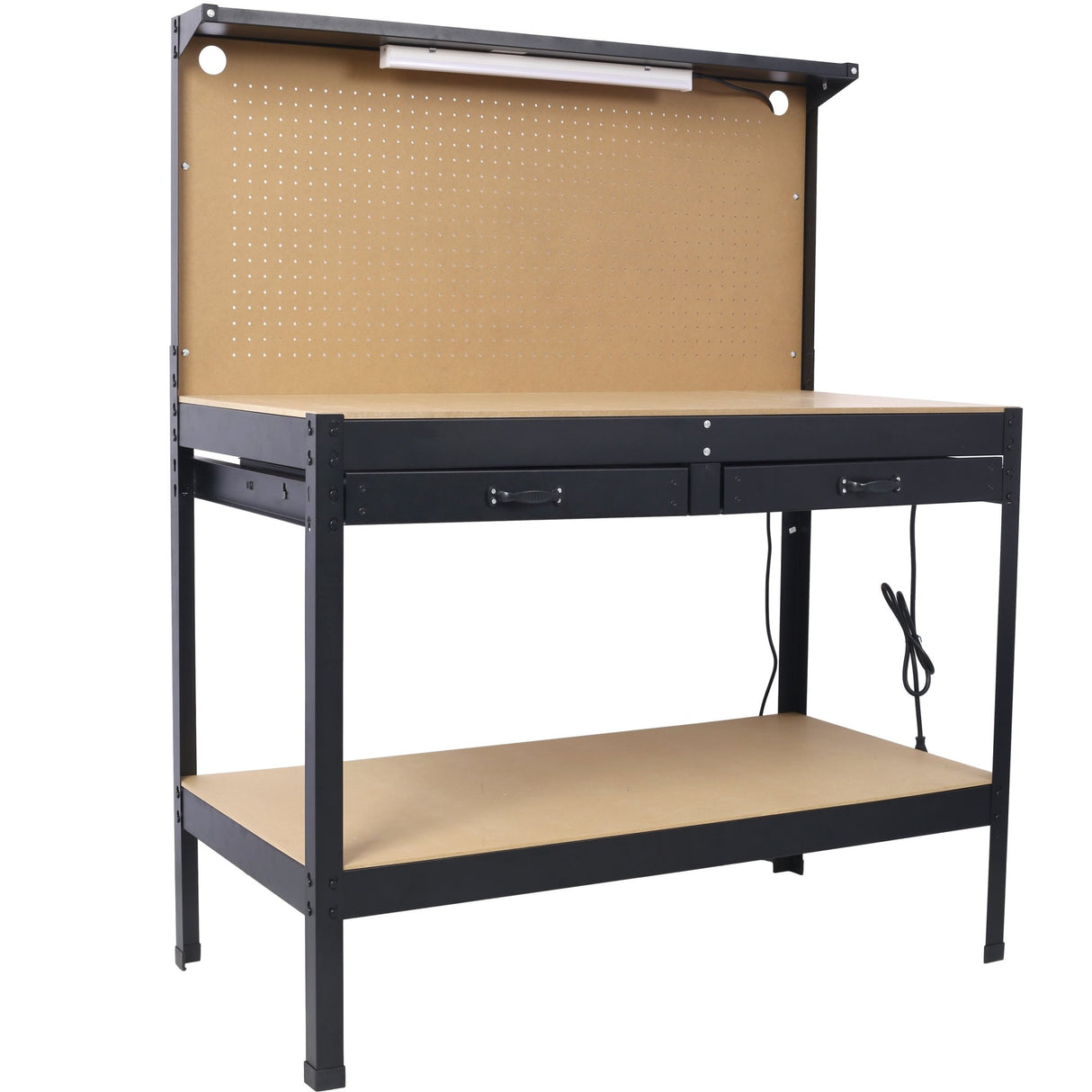 Steel Workbench Tool Storage Workshop Table W/Drawer and Peg Board 4xAC Outlets 2xUSB Ports - Fab Heavy Parts