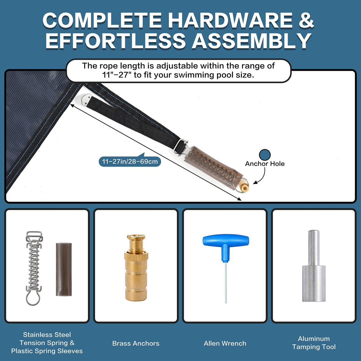 Swimming Pool Safety Cover Fits 20x40ft Rectangular Underground and Inground Swimming Pools Triple Stitched High Strength Mesh PP Abrasion Resistant - Blue Mesh - Fab Heavy Parts