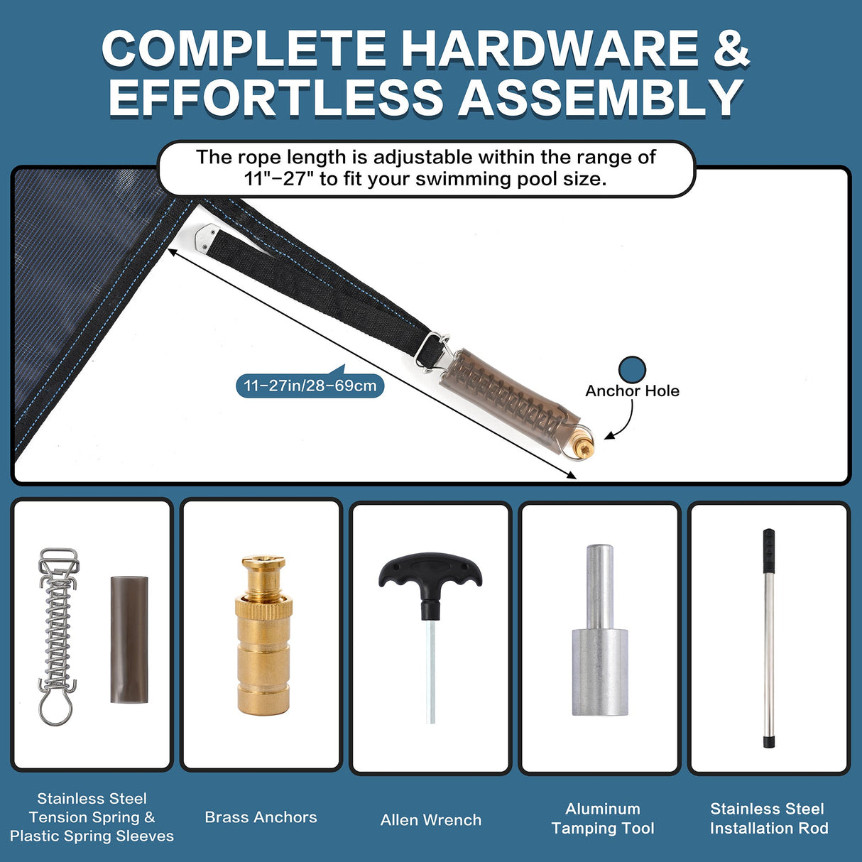 Swimming Pool Safety Cover Fits 25x45ft Rectangular Underground and Inground Swimming Pools Triple Stitched High Strength Mesh PP Abrasion Resistant - Blue Mesh - Fab Heavy Parts