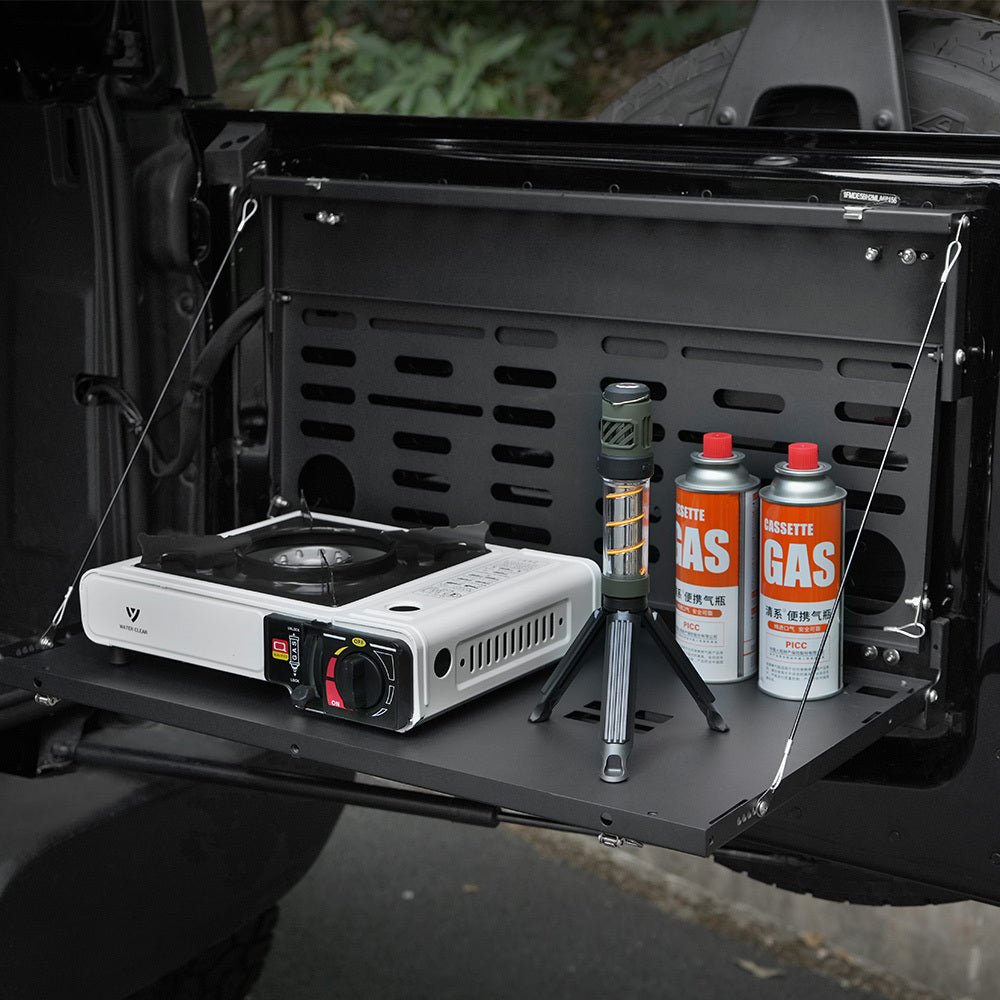 Tailgate Table Molle Panel for Ford Bronco 2021 - 2024 2 - Tier Foldable Rear Storage Cargo Rack Shelf Camping Desk - Fab Heavy Parts