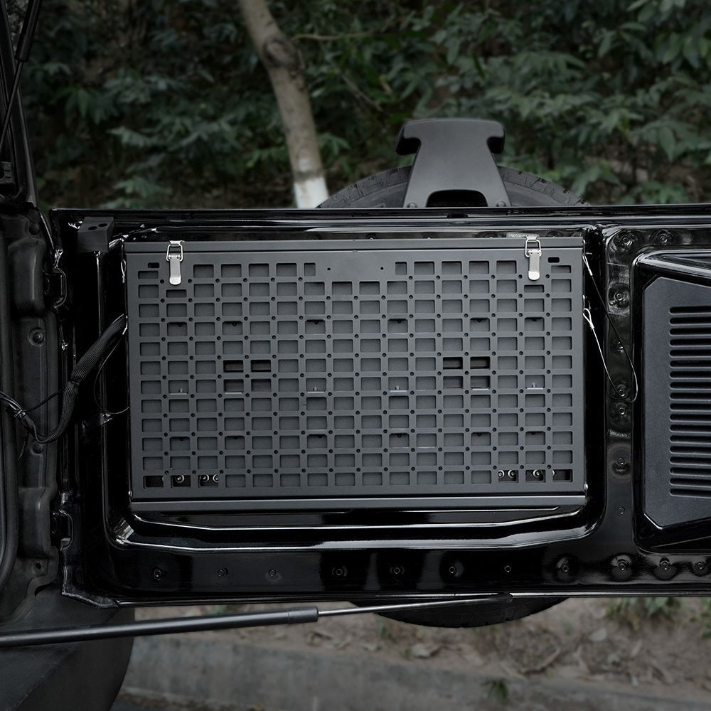 Tailgate Table Molle Panel for Ford Bronco 2021 - 2024 2 - Tier Foldable Rear Storage Cargo Rack Shelf Camping Desk - Fab Heavy Parts