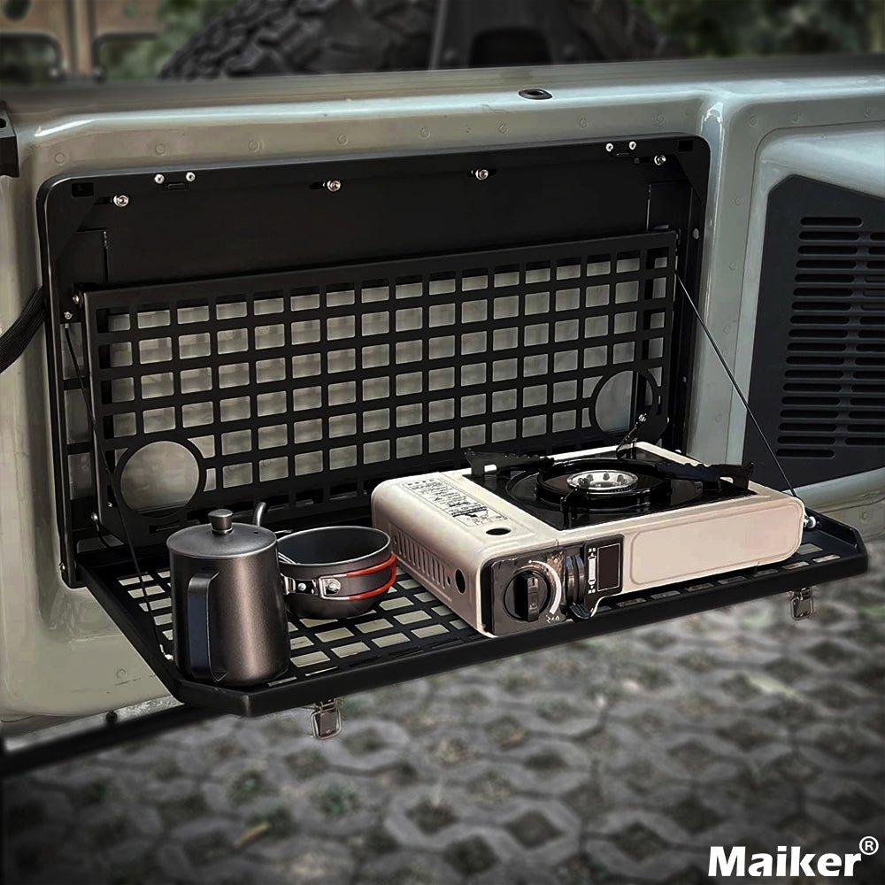 Tailgate Table Rear Foldable Cargo Shelf Aluminum Alloy Storage Shelf for Ford Bronco 2021 - 2024 - Fab Heavy Parts