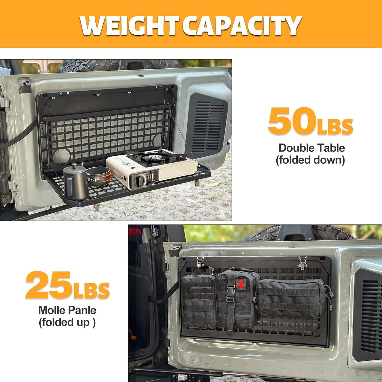 Tailgate Table Rear Foldable Cargo Shelf Aluminum Alloy Storage Shelf for Ford Bronco 2021 - 2024 - Fab Heavy Parts