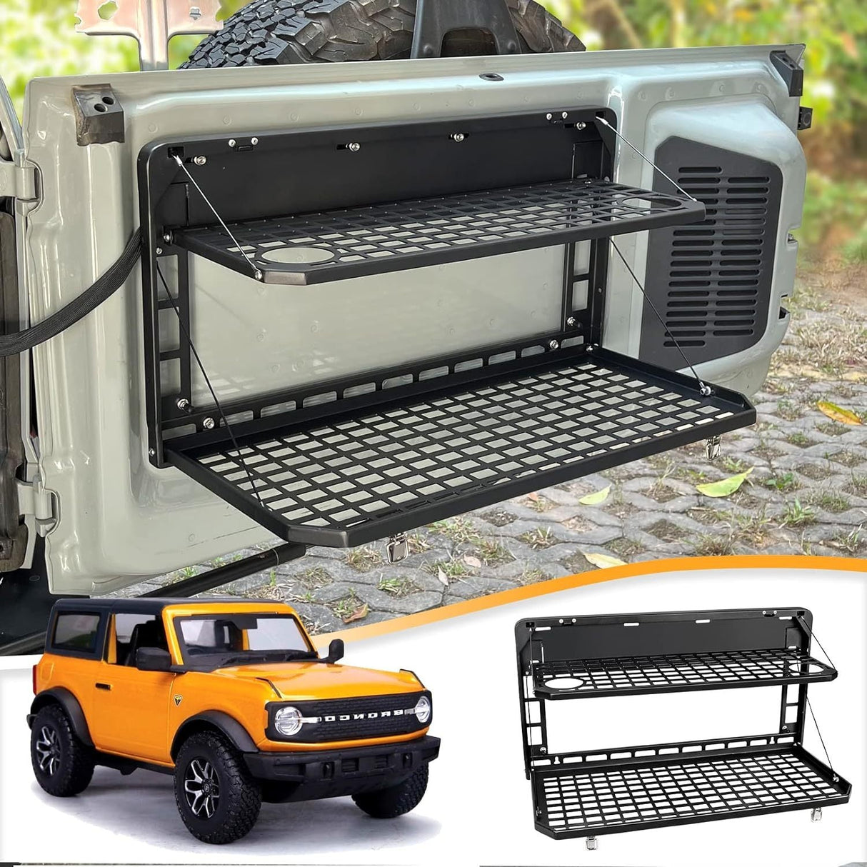 Tailgate Table Rear Foldable Cargo Shelf Aluminum Alloy Storage Shelf for Ford Bronco 2021 - 2024 - Fab Heavy Parts