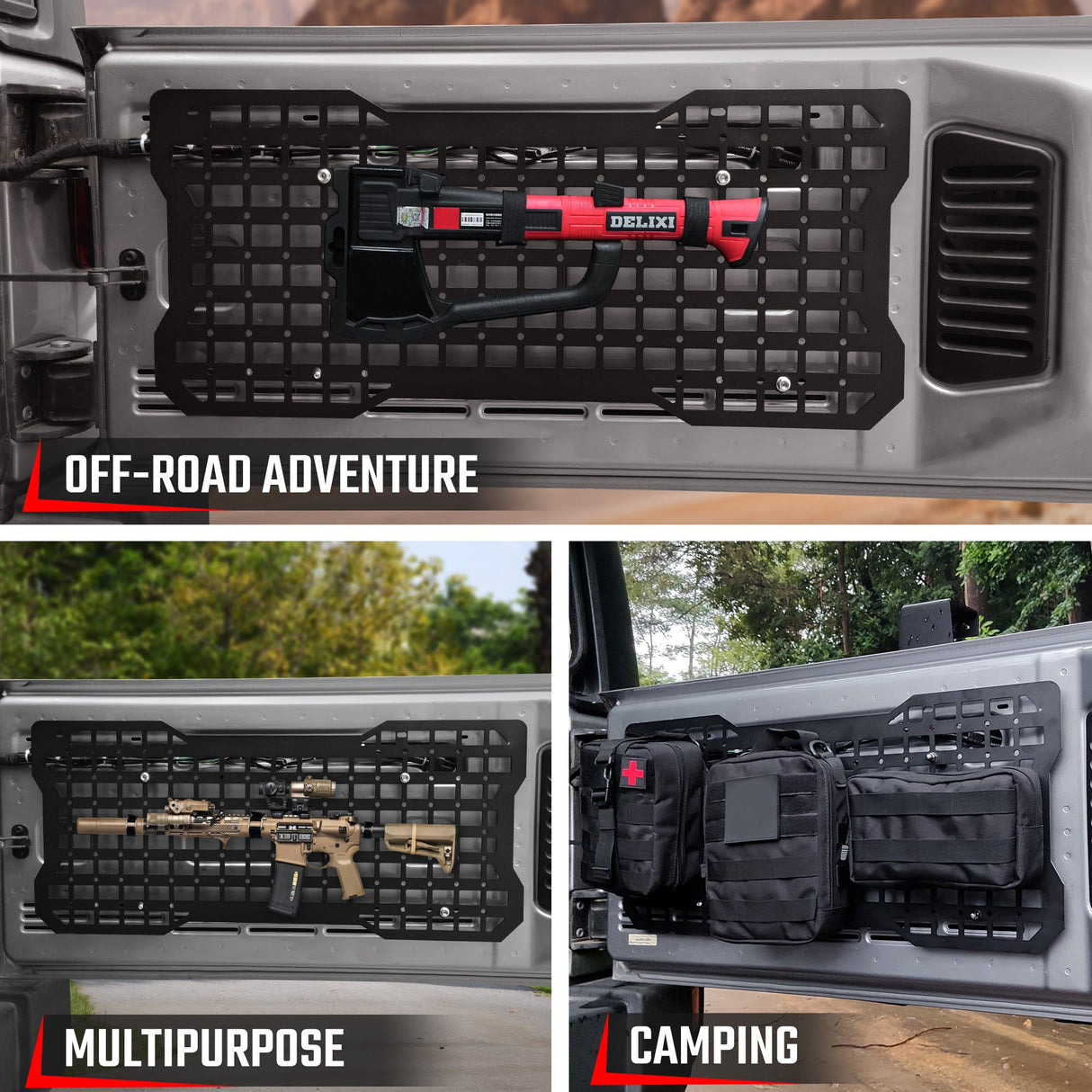Tailgate Tactical Panel Tailgate Tool Kit Organizer Racks Fits for Jeep Wrangler 2007 - 2018 JK JKU & 2018 - 2024 JL JLU - Fab Heavy Parts