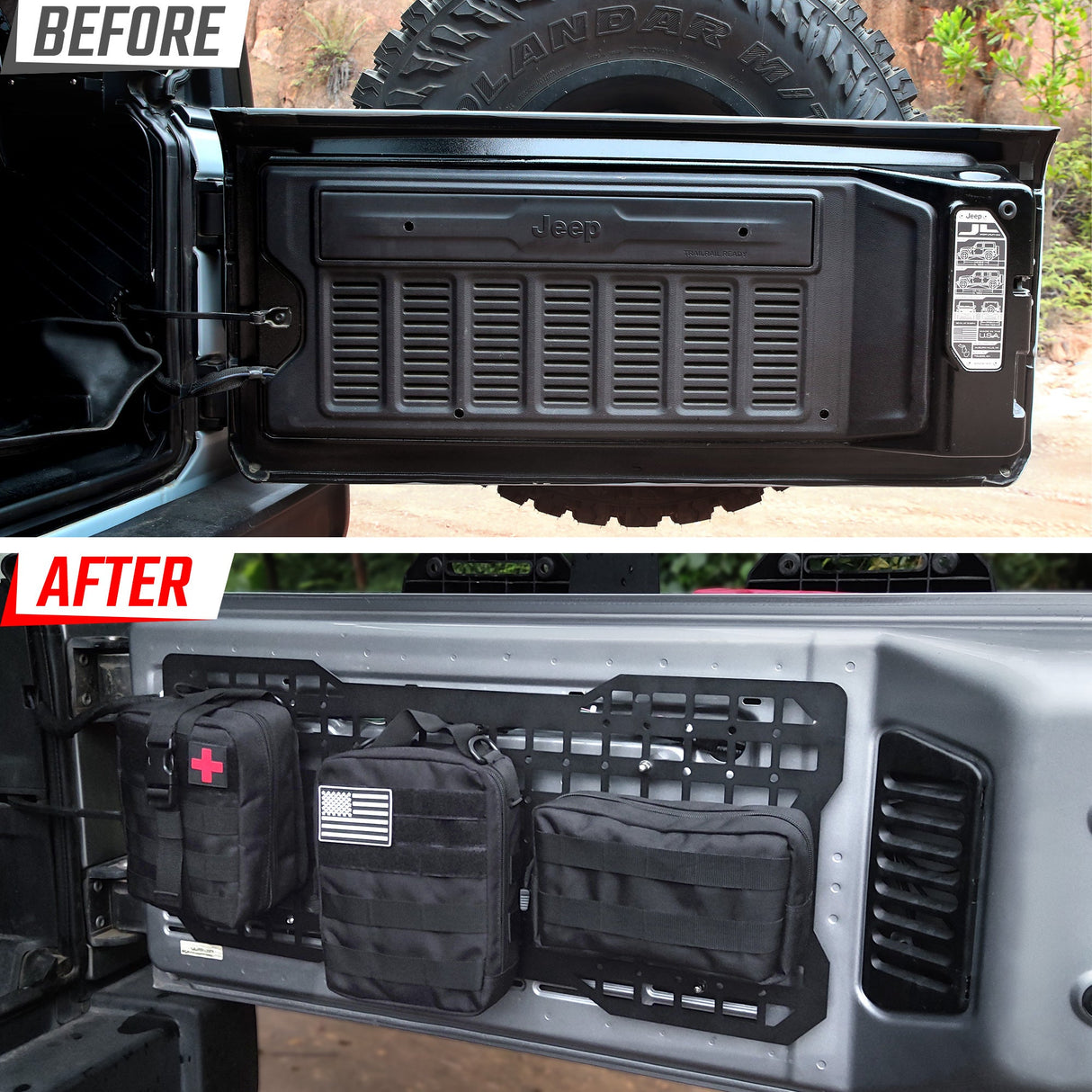 Tailgate Tactical Panel Tailgate Tool Kit Organizer Racks Fits for Jeep Wrangler 2007 - 2018 JK JKU & 2018 - 2024 JL JLU - Fab Heavy Parts