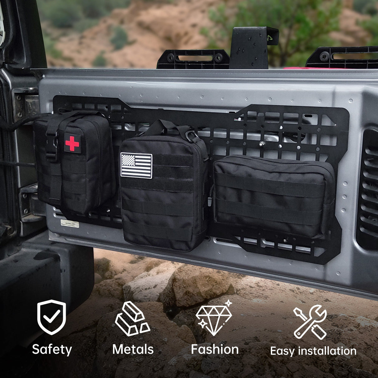 Tailgate Tactical Panel Tailgate Tool Kit Organizer Racks Fits for Jeep Wrangler 2007 - 2018 JK JKU & 2018 - 2024 JL JLU - Fab Heavy Parts