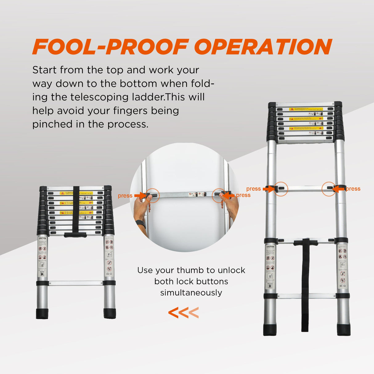 Telescoping Ladder 10.5FT Aluminum Alloy Folding Portable Heavy Duty 300 Lbs Load - Fab Heavy Parts