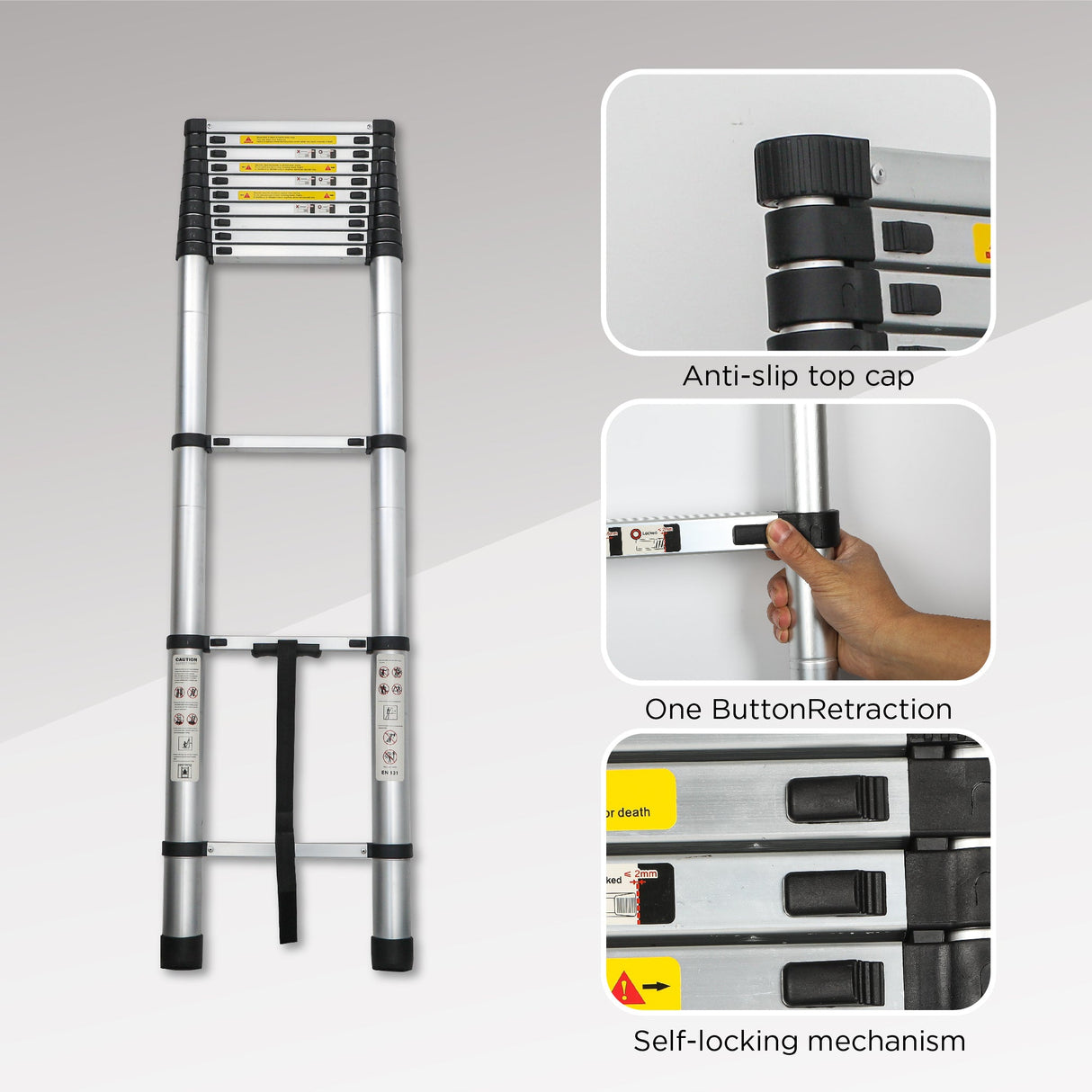 Telescoping Ladder 12.5FT Aluminum Alloy Portable Heavy Duty 300 lbs Capacity - Fab Heavy Parts