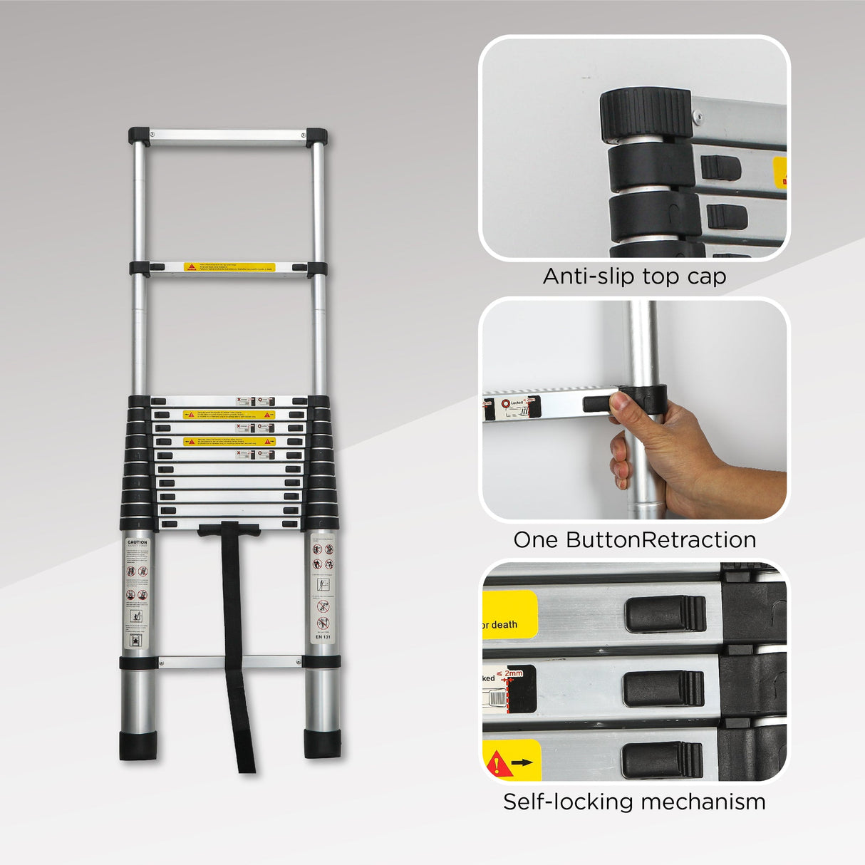 Telescoping Ladder 16.5FT Aluminum Alloy Portable Heavy Duty 300 lbs Capacity - Fab Heavy Parts