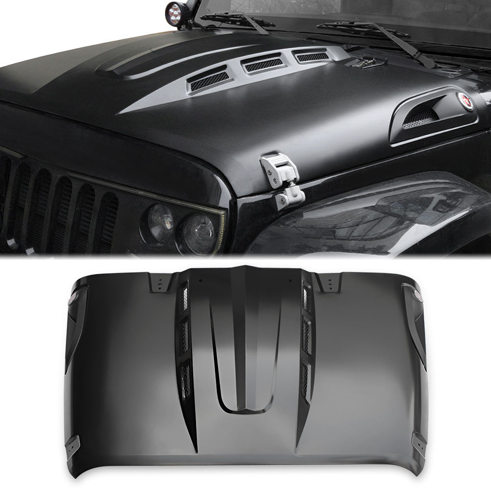 The Avenger Style Replacement Hood Fits for 2007 - 2018 Jeep Wrangler JK JKU Unlimited Rubicon Black - Fab Heavy Parts