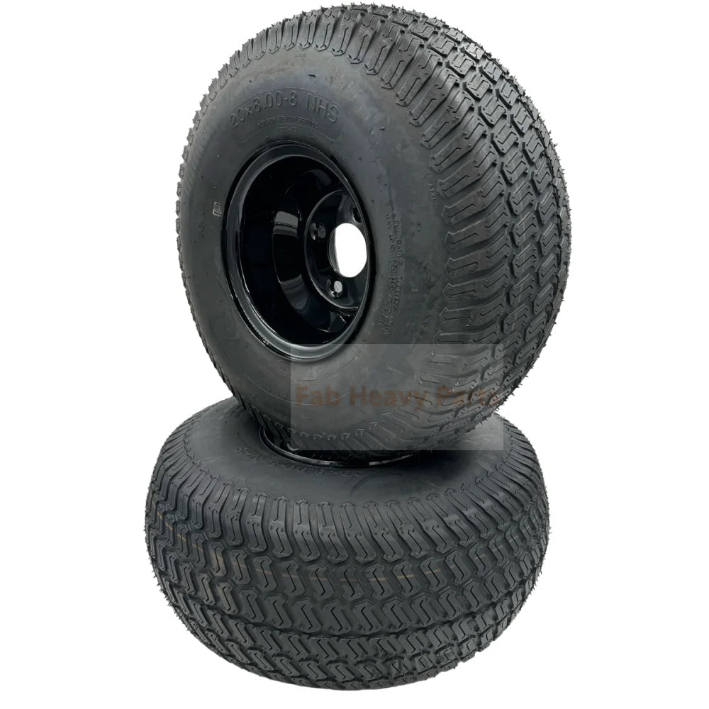 Tire 20x8.00 - 8 Turf Tire & Black Wheel Assembly - Set of 2 - Fab Heavy Parts