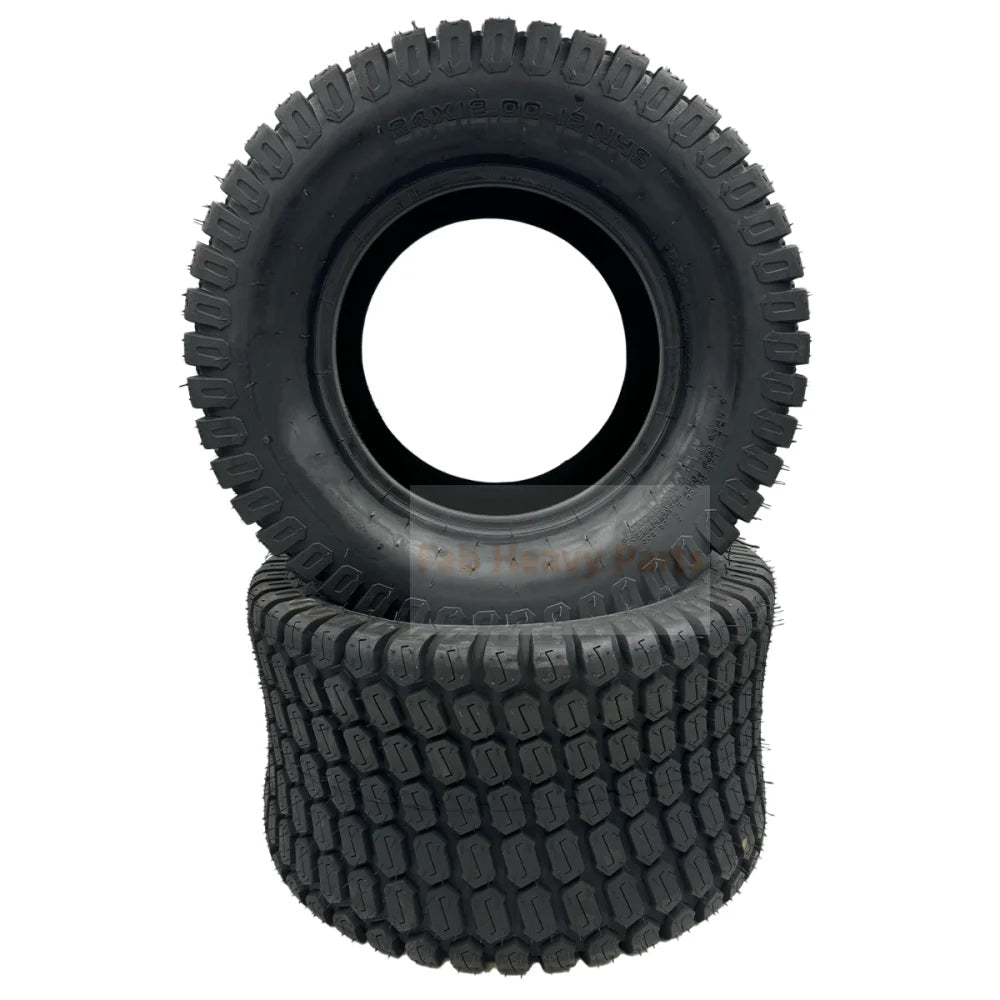 Tire 24x12.00 - 12 4Ply Lawn Mower Tires - Set 2 Compatible with JD Mowers and More - Fab Heavy Parts