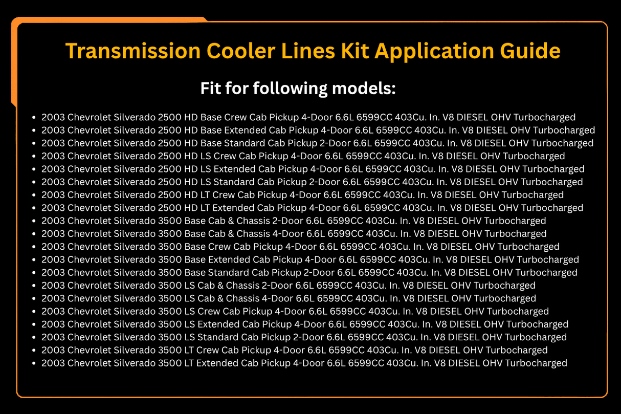 Transmission Cooler Lines Kit 21101404 Fits for Duramax LB7 LLY 6.6L Chevrolet GMC - Fab Heavy Parts
