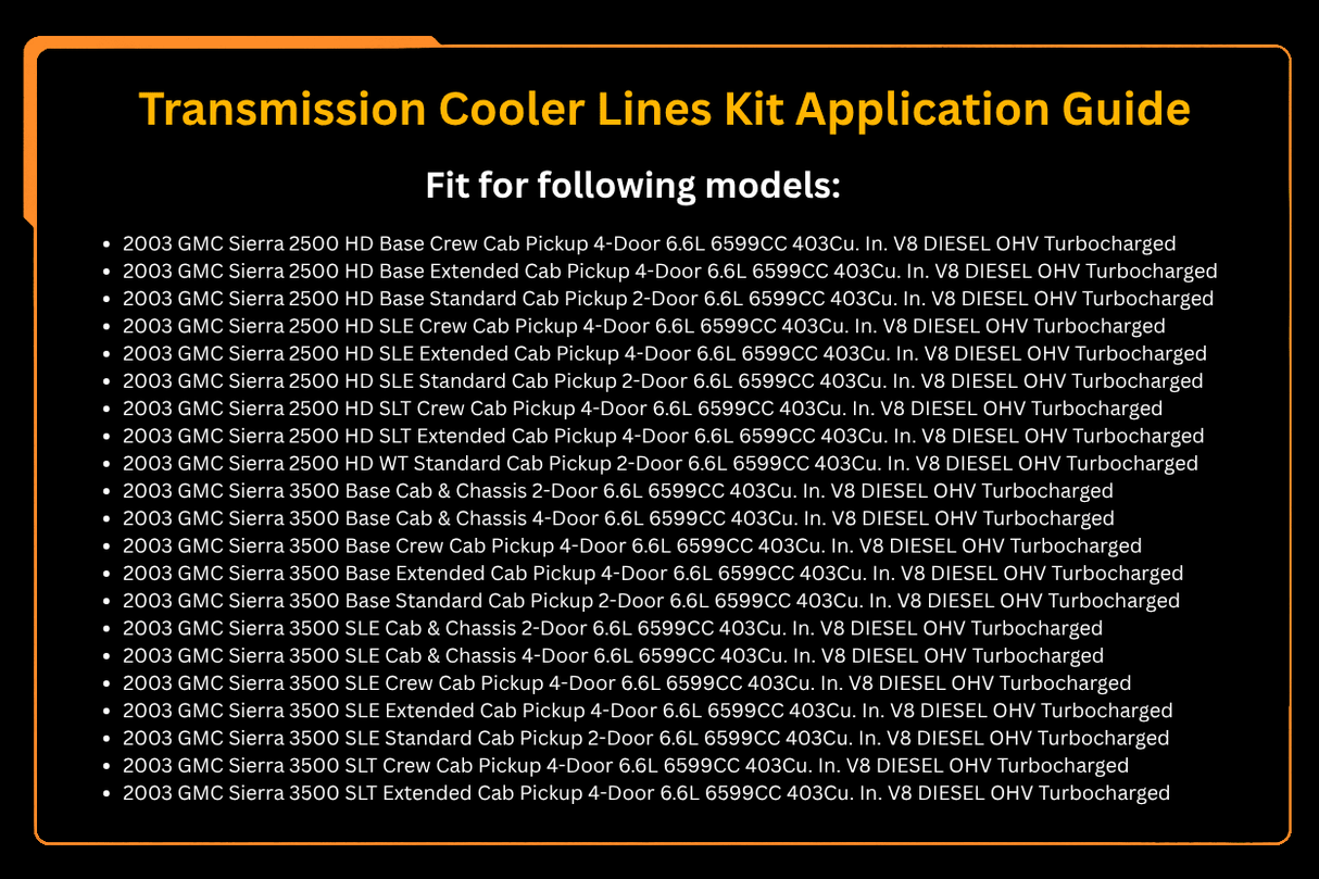Transmission Cooler Lines Kit 21101404 Fits for Duramax LB7 LLY 6.6L Chevrolet GMC - Fab Heavy Parts