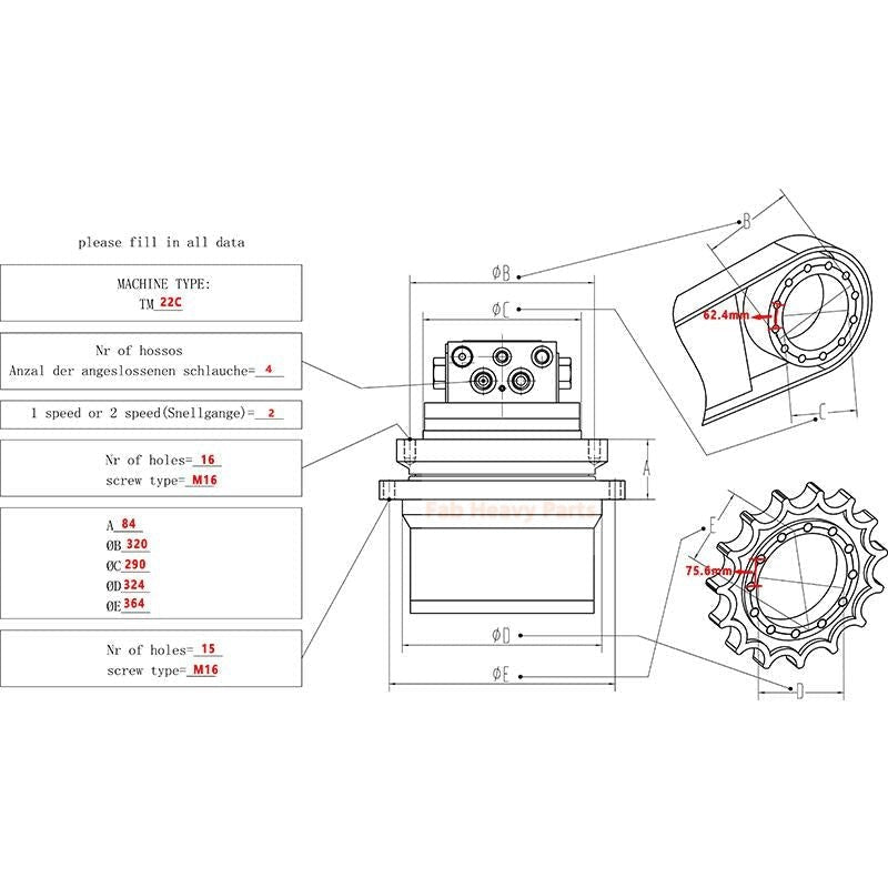 Travel Motor Assembly Final Drive 114 - 8222 1148222 151 - 9688 1519688 Fits for Caterpillar CAT Excavator 312 312C 312B - Fab Heavy Parts