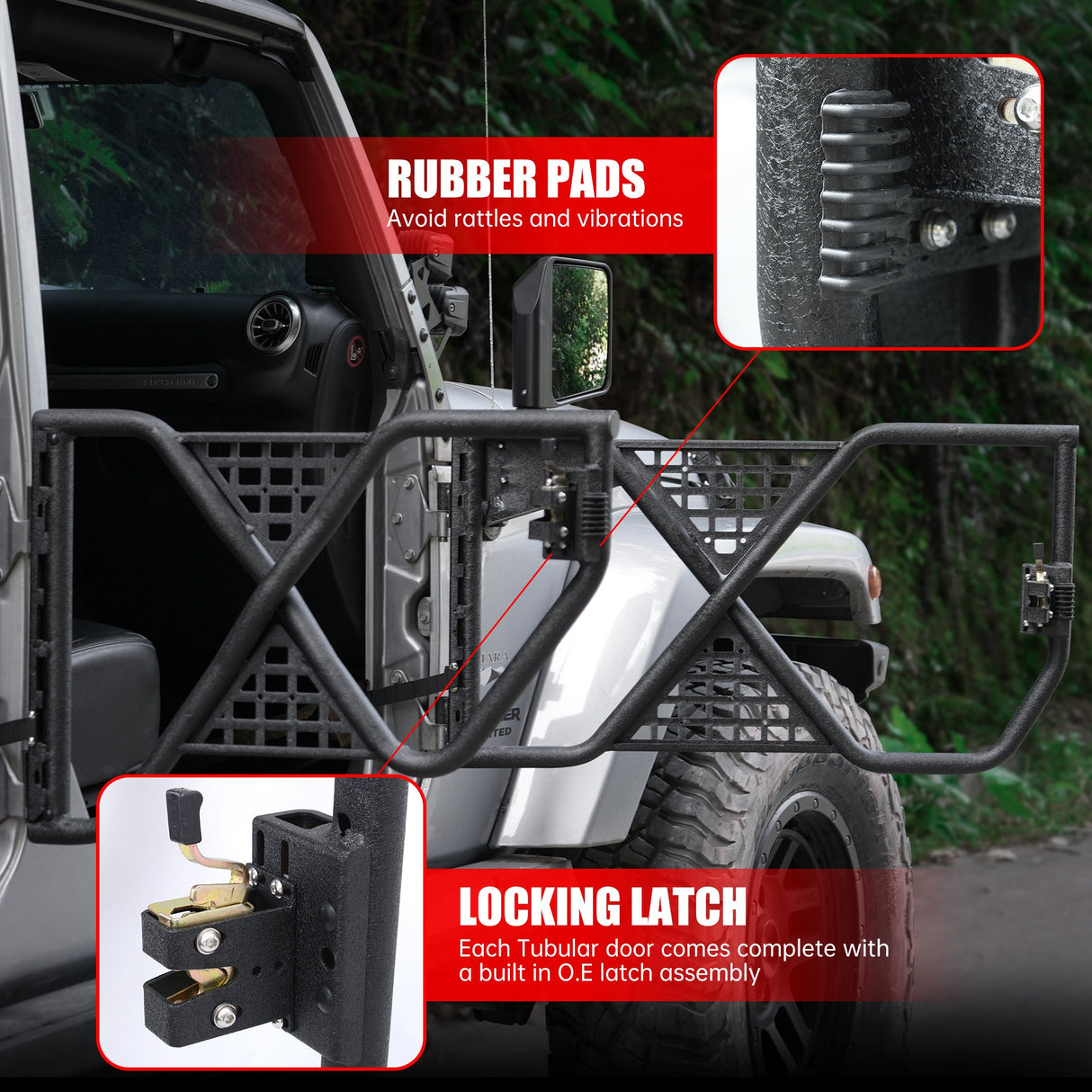 Tube Doors Tubular Half Doors with Rearview Mirror Compatible with 2007 - 2017 Jeep Wrangler JK JKU Unlimited 4 - Doors Safari Tubular Off Road Summer Trail Adventu Competition - Fab Heavy Parts