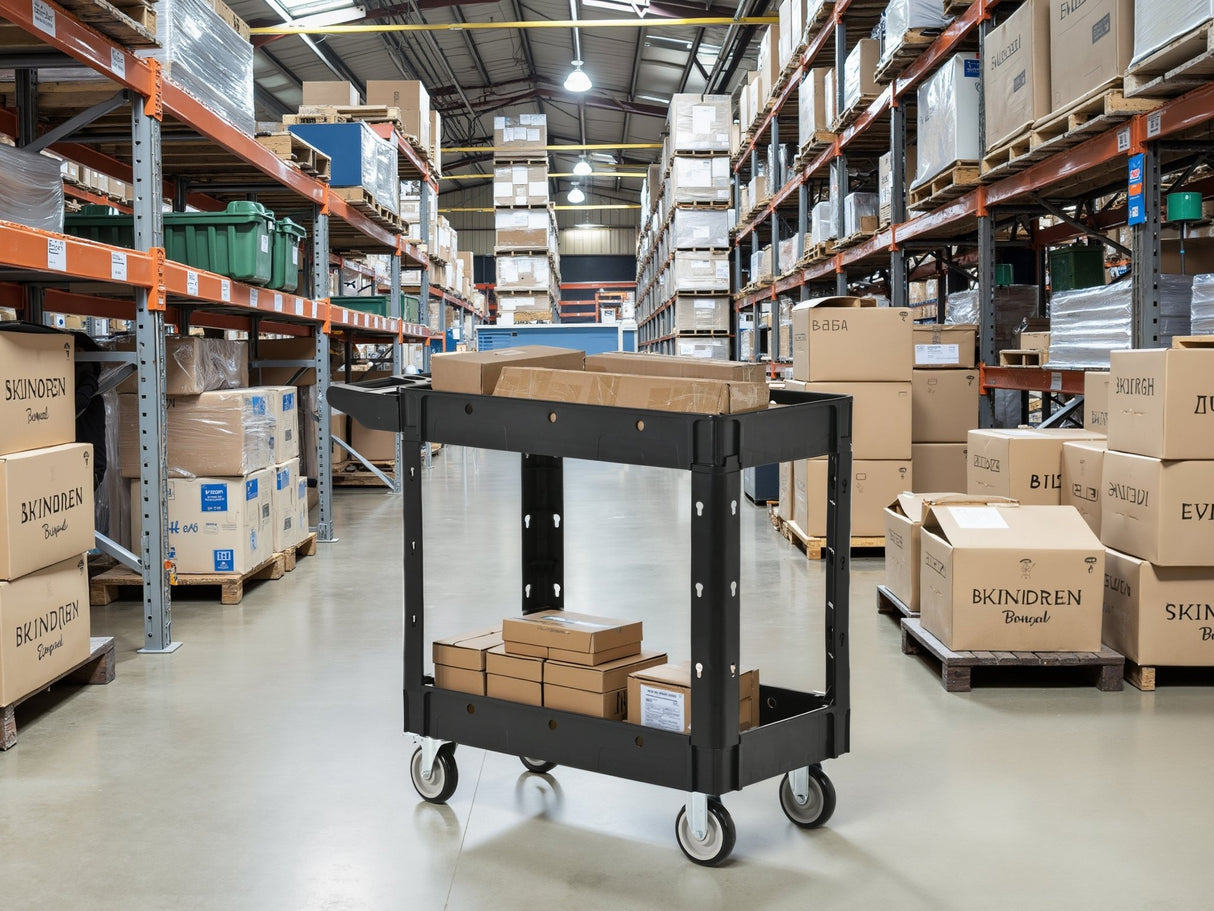 Two - Shelf Utility Cart with Wheels 600 LBS Capacity Rolling Utility & Tool Carts with Locking Wheels - Fab Heavy Parts