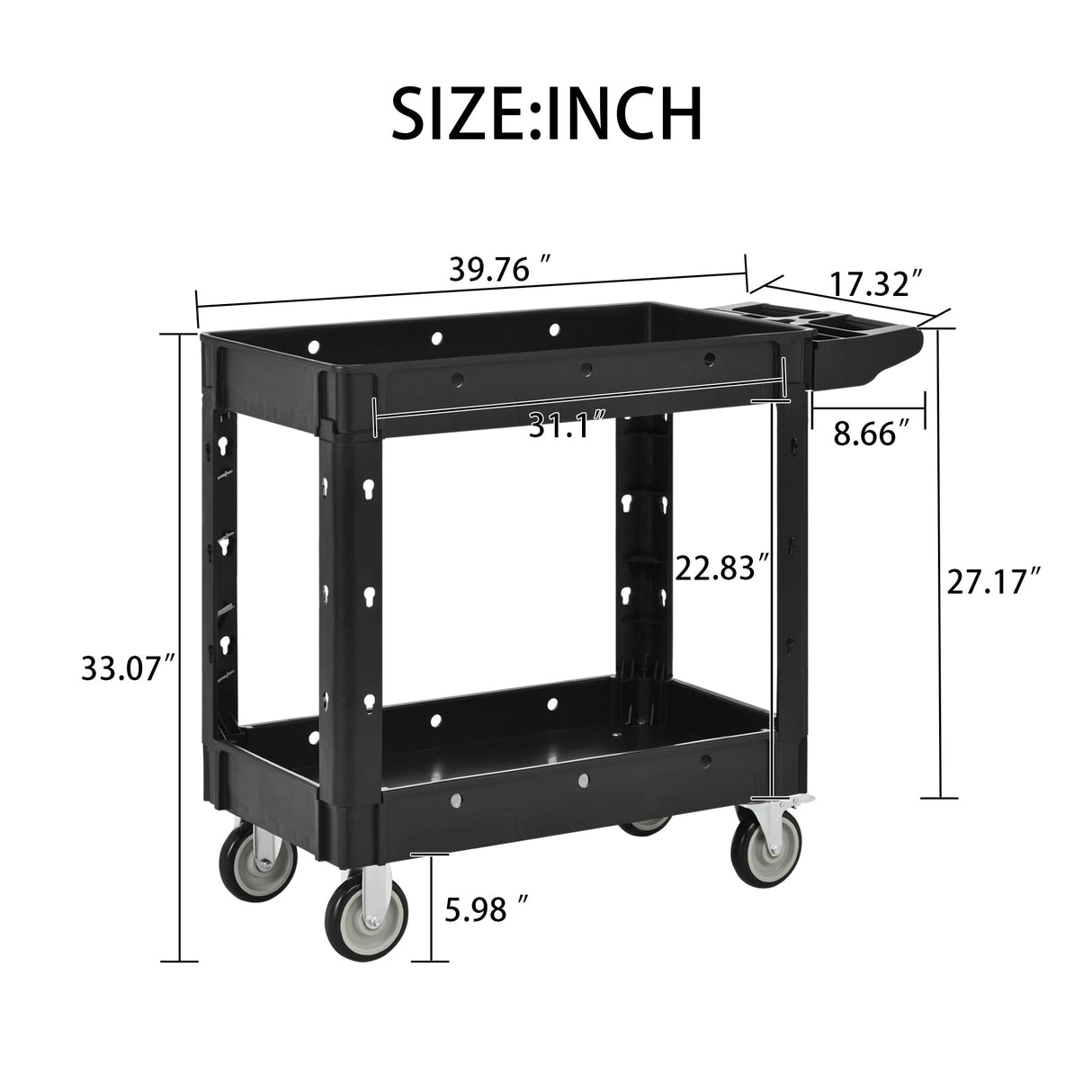 Two - Shelf Utility Cart with Wheels 600 LBS Capacity Rolling Utility & Tool Carts with Locking Wheels - Fab Heavy Parts