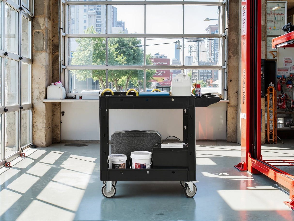 Two - Shelf Utility Cart with Wheels 600 LBS Capacity Rolling Utility & Tool Carts with Locking Wheels - Fab Heavy Parts