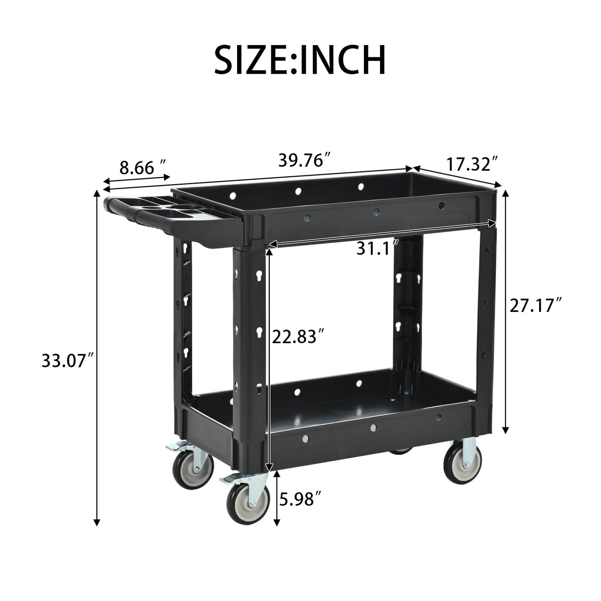 Two - Shelf Utility Cart with Wheels 600 LBS Capacity Rolling Utility & Tool Carts with Locking Wheels - Fab Heavy Parts