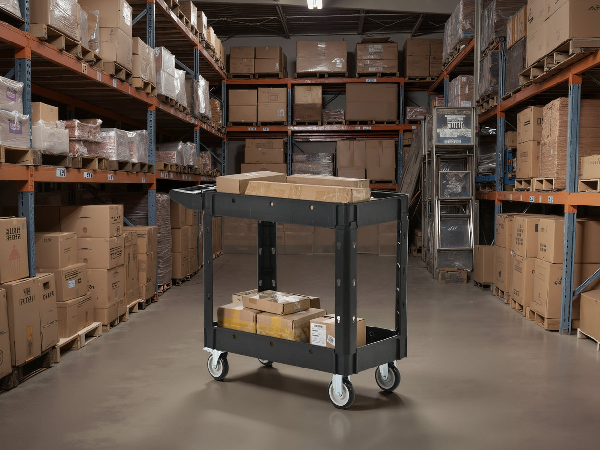 Two - Shelf Utility Cart with Wheels 600 LBS Capacity Rolling Utility & Tool Carts with Locking Wheels - Fab Heavy Parts