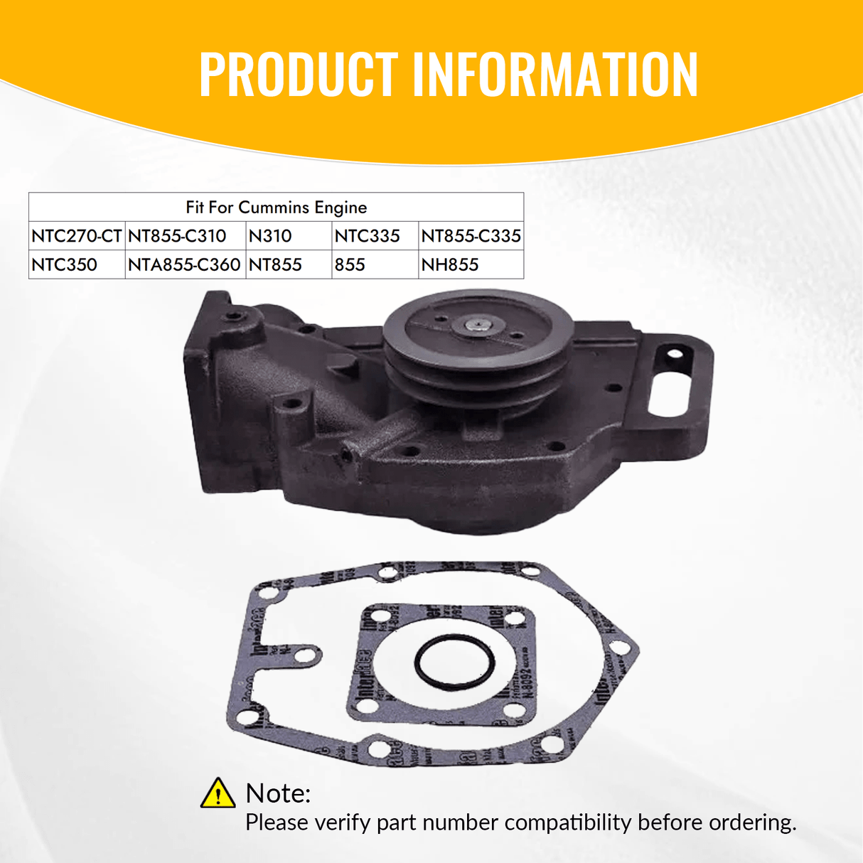 Water Pump 3801715 3801784 for Cummins Engine NT855 855 NH855 N310 NTC335 NTC350 - Fab Heavy Parts