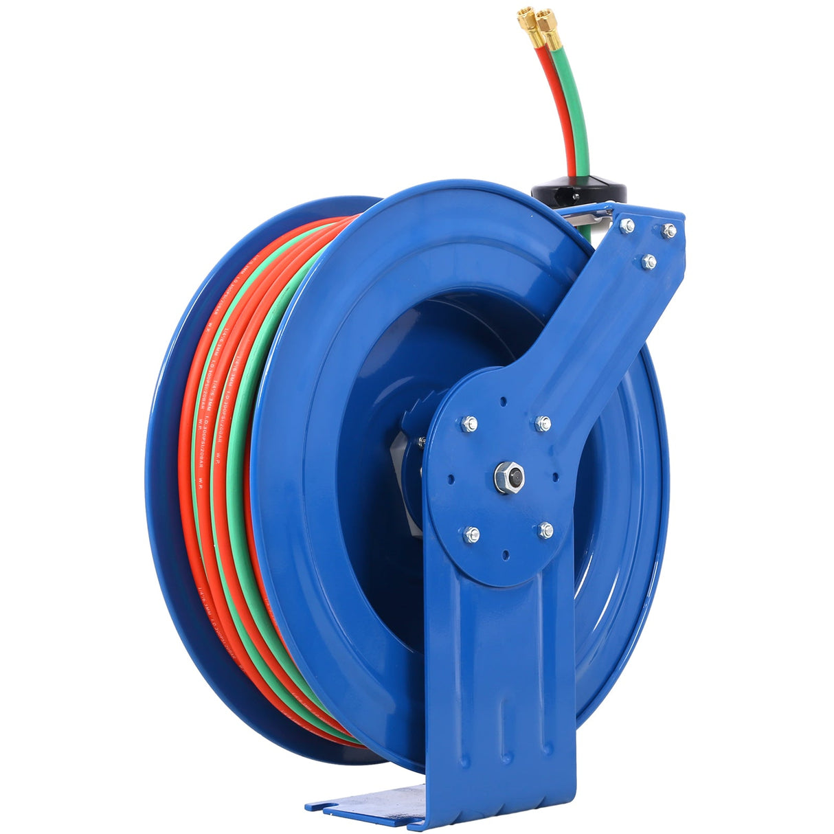 Welding Hose Reel Retractable 1/4 Inch x 100 Foot Twin Oxygen Acetylene Rubber STD Max 200PSI Heavy Duty Industrial Single Arm Construction - Fab Heavy Parts